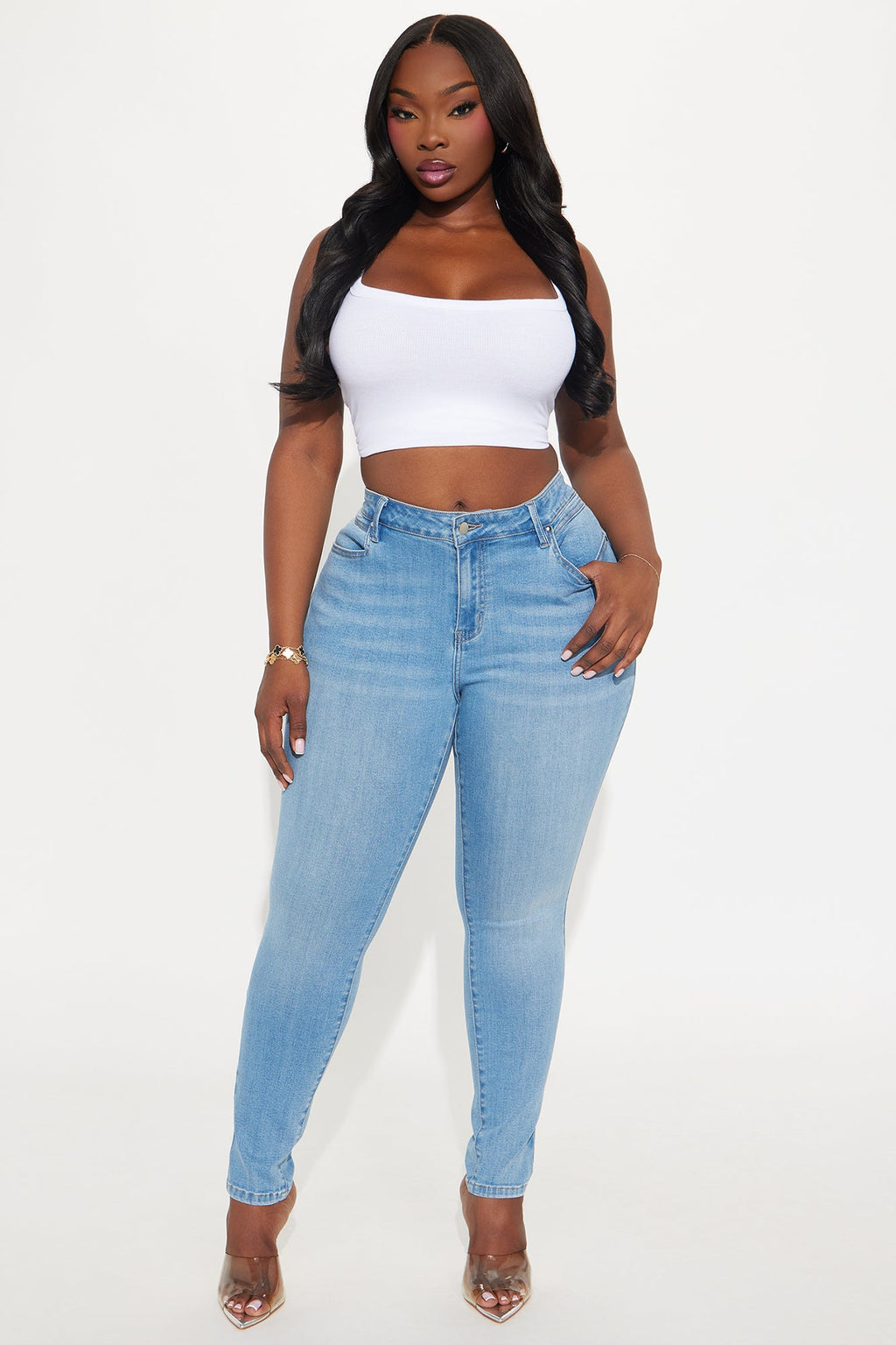 Do My Best Premium Low Waist Skinny Jeans - Light Wash