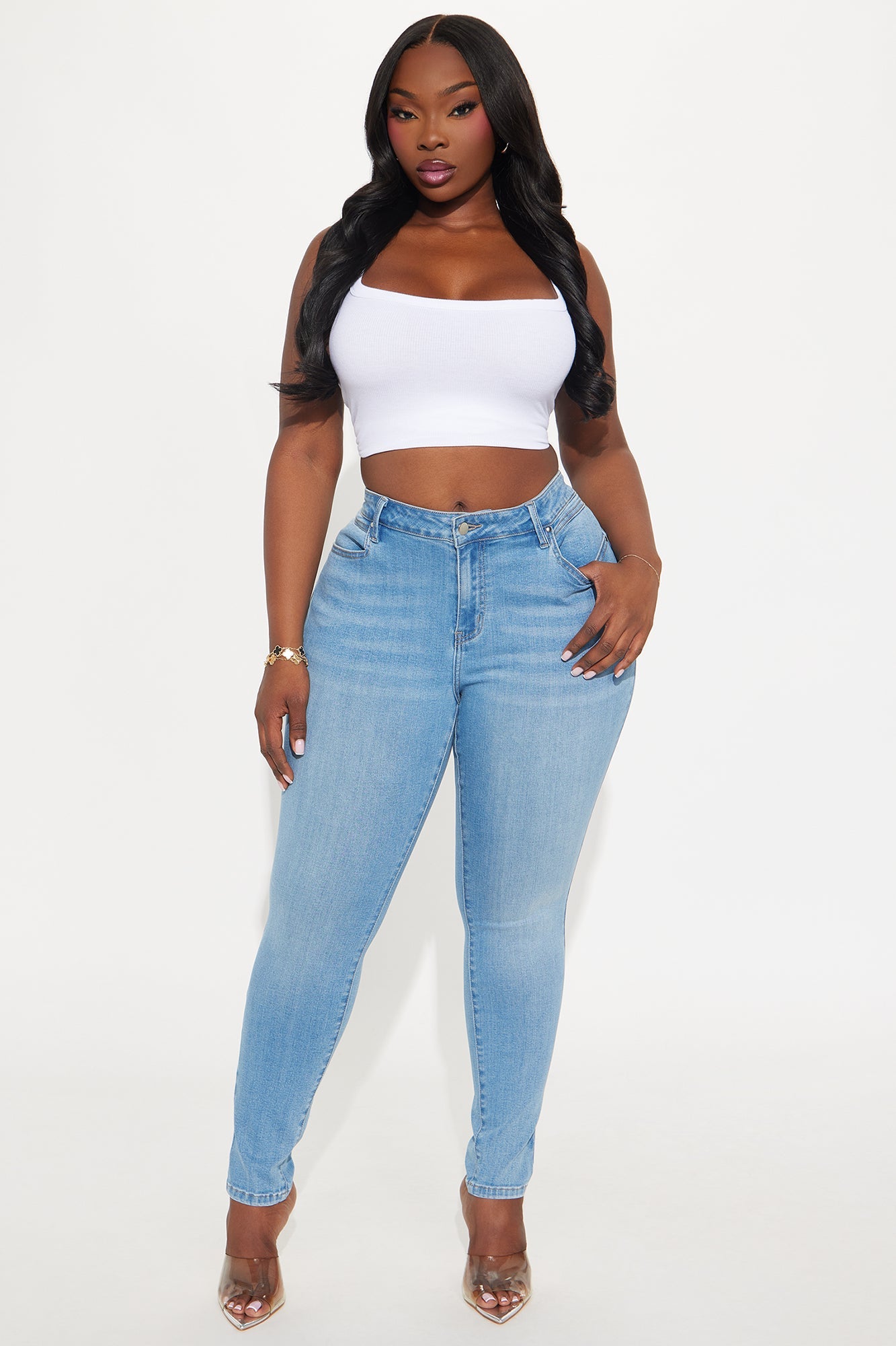 Do My Best Premium Low Waist Skinny Jeans - Light Wash