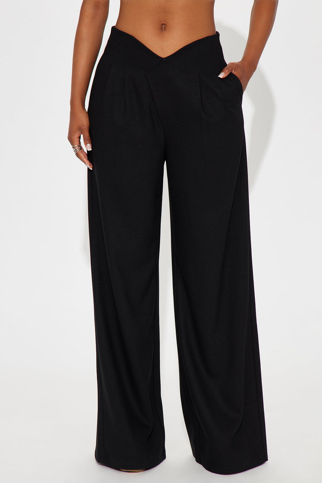 Hailey V Front Wide Leg Trouser 33″ - Black
