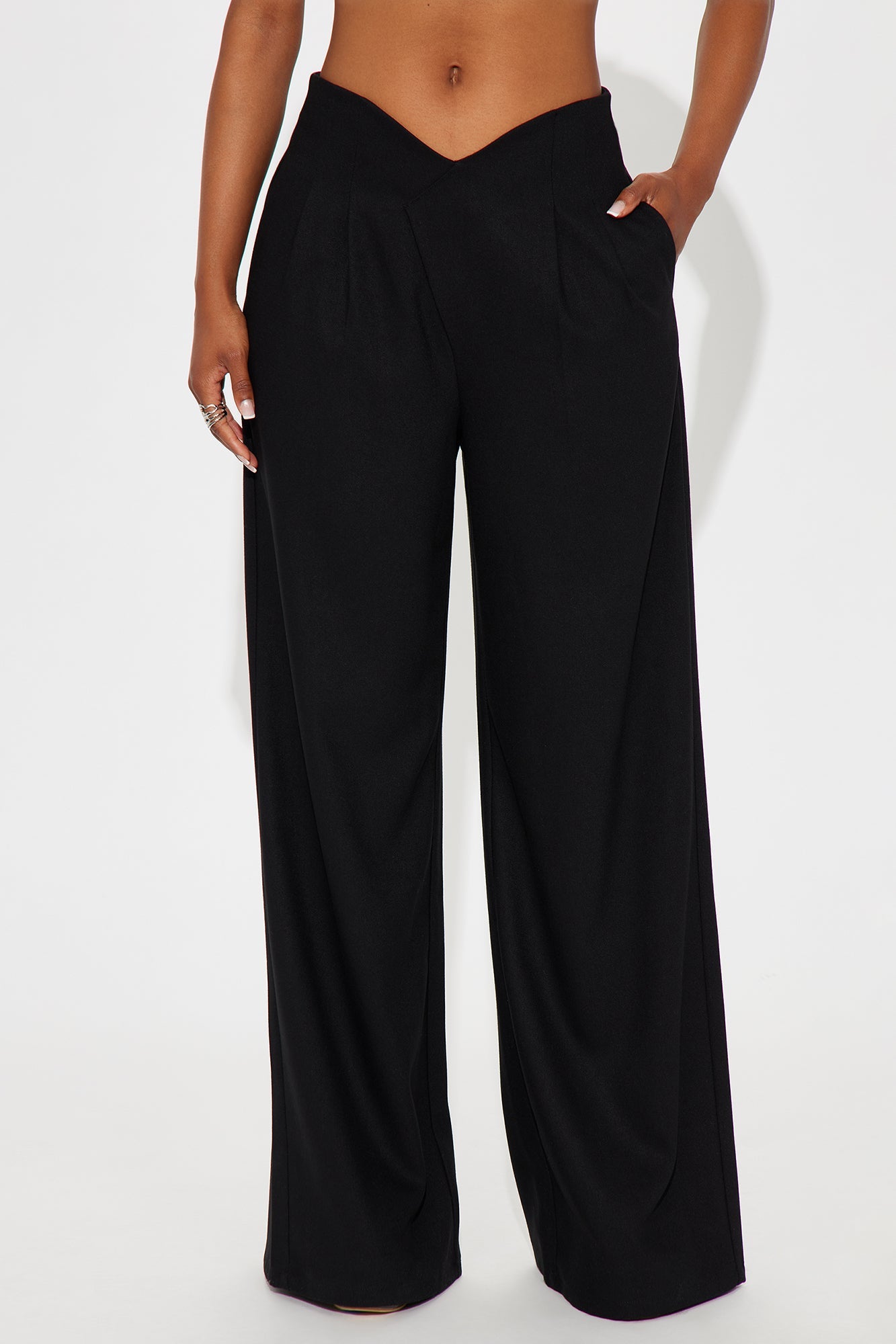 Hailey V Front Wide Leg Trouser 33″ - Black