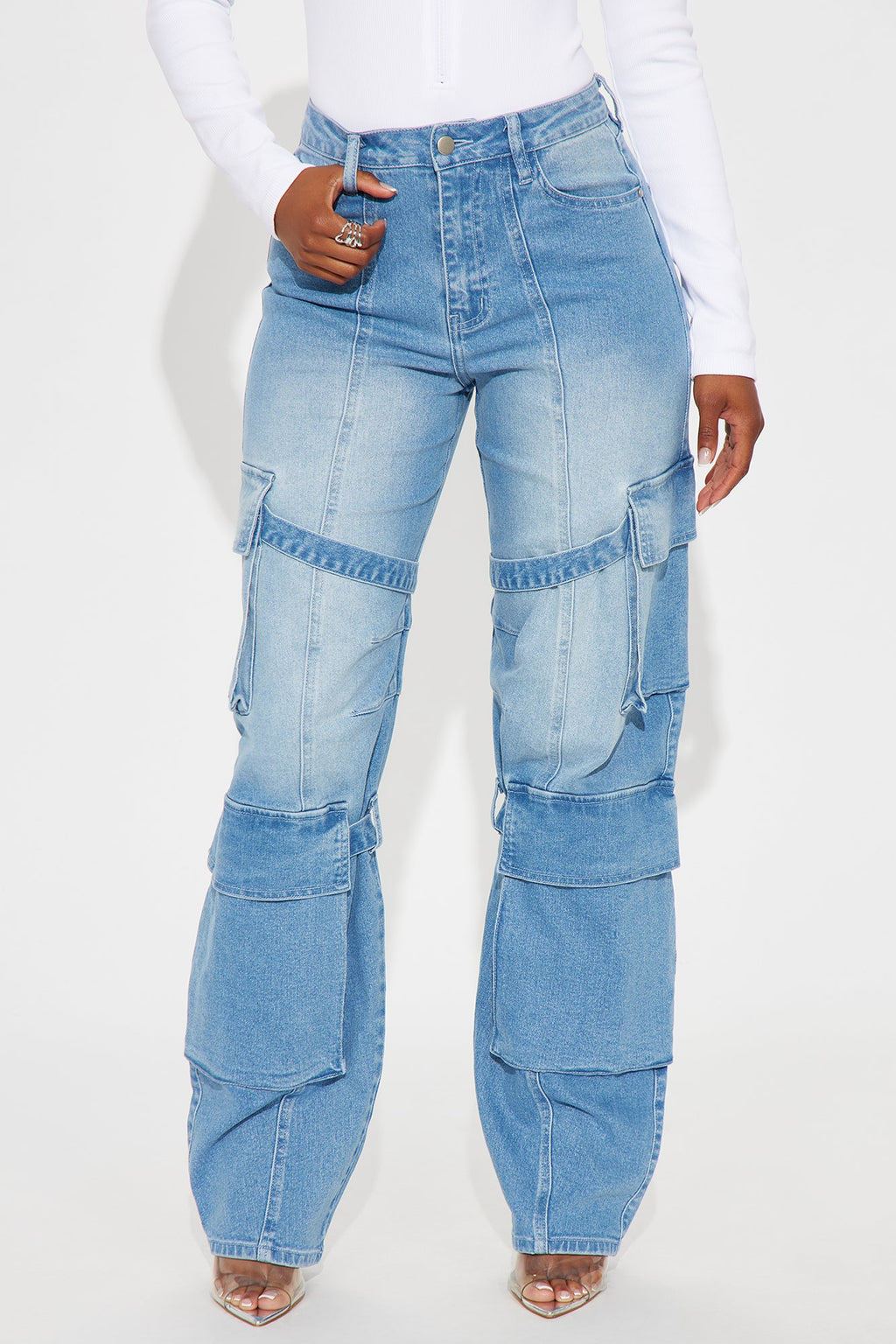 Clarita Cargo Jeans  - Medium Wash