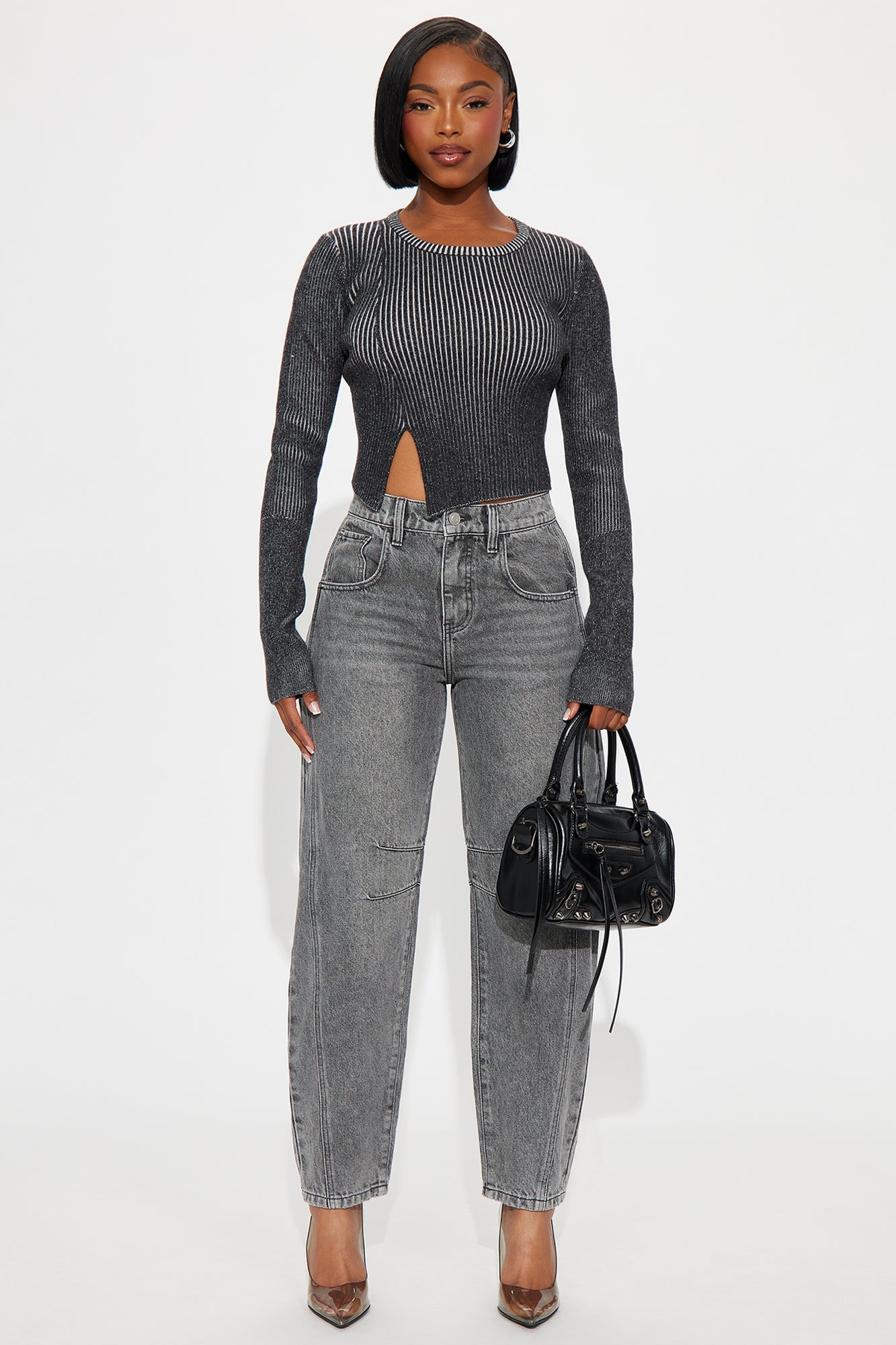 Grey Area Mid Rise Mom Jeans - Grey