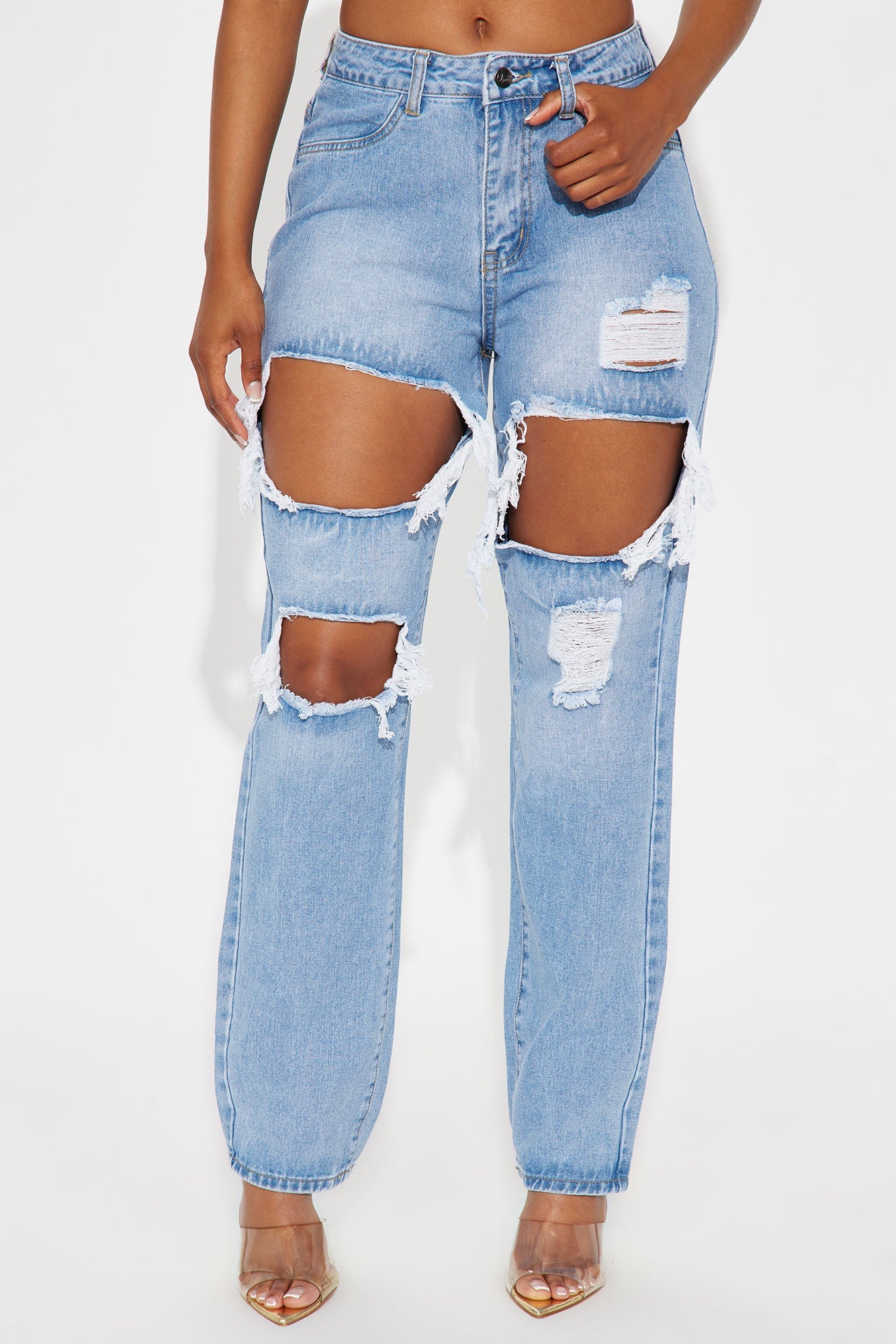 Dial Up Mom Destroyed Jeans - Light Wash