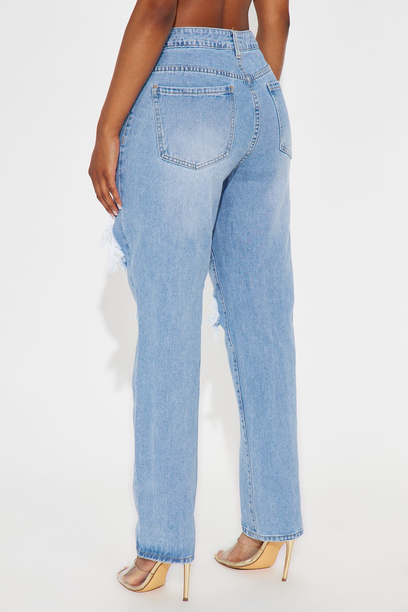 Dial Up Mom Destroyed Jeans - Light Wash