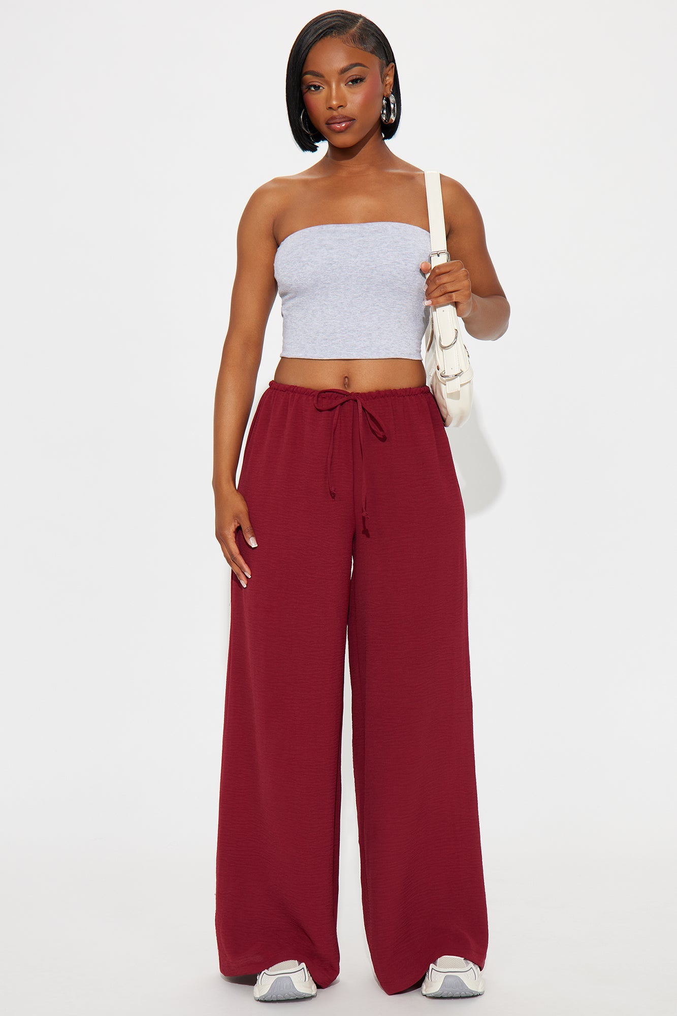 Running Errands Wide Leg Pant 32″ - Burgundy