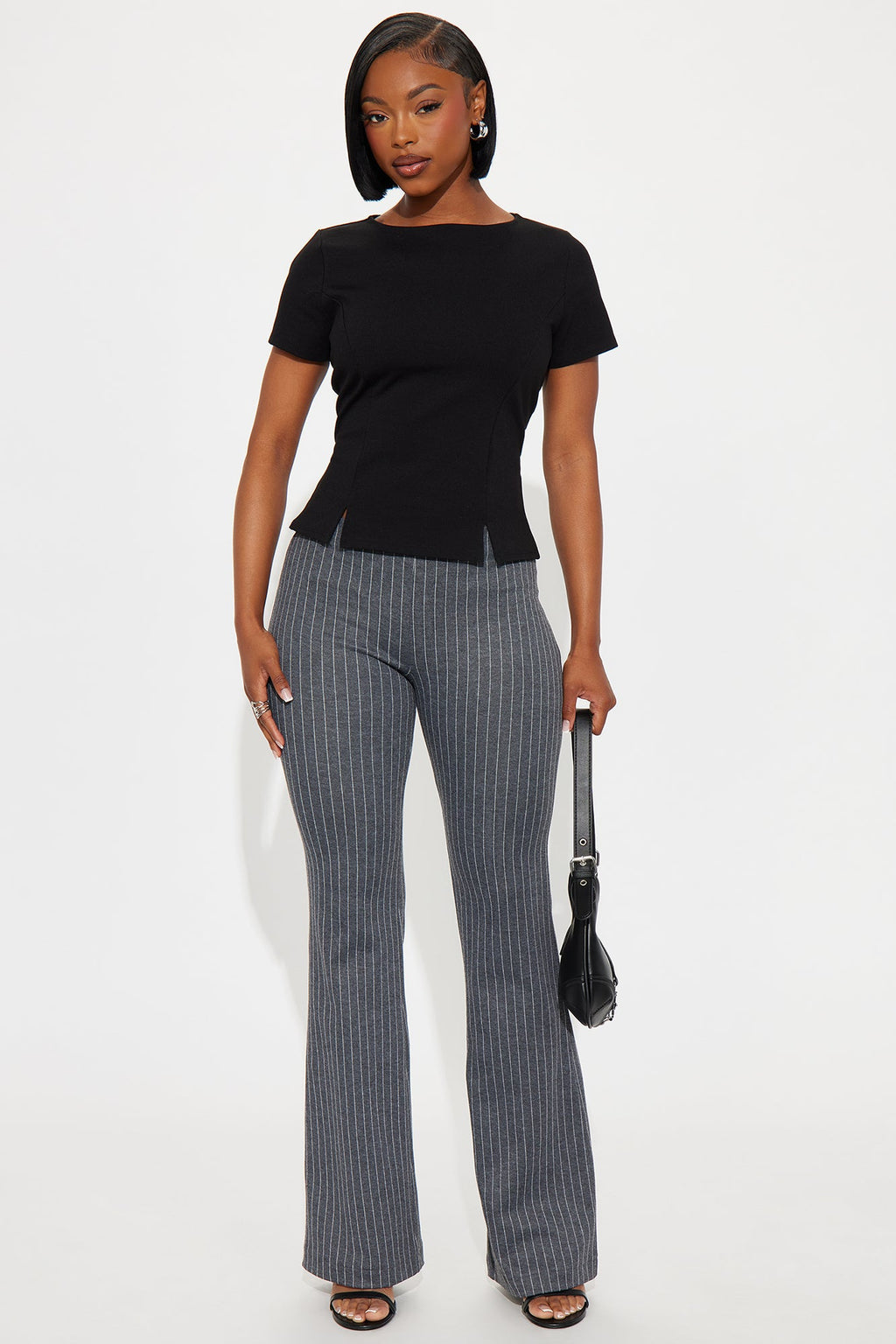 Booked And Busy Pinstripe Ponte Flare Pant 33 - Charcoal/combo