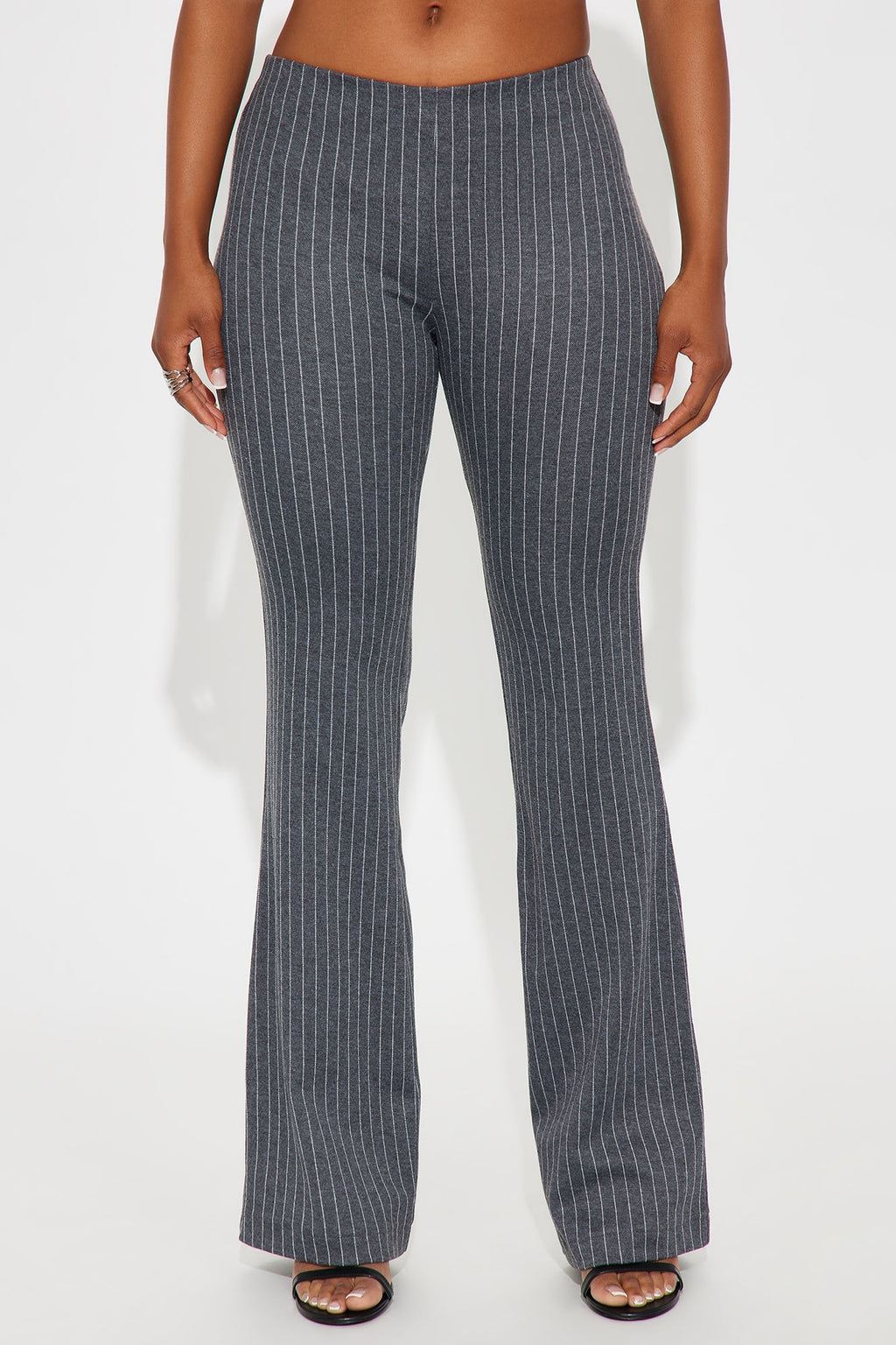 Booked And Busy Pinstripe Ponte Flare Pant 33 - Charcoal/combo