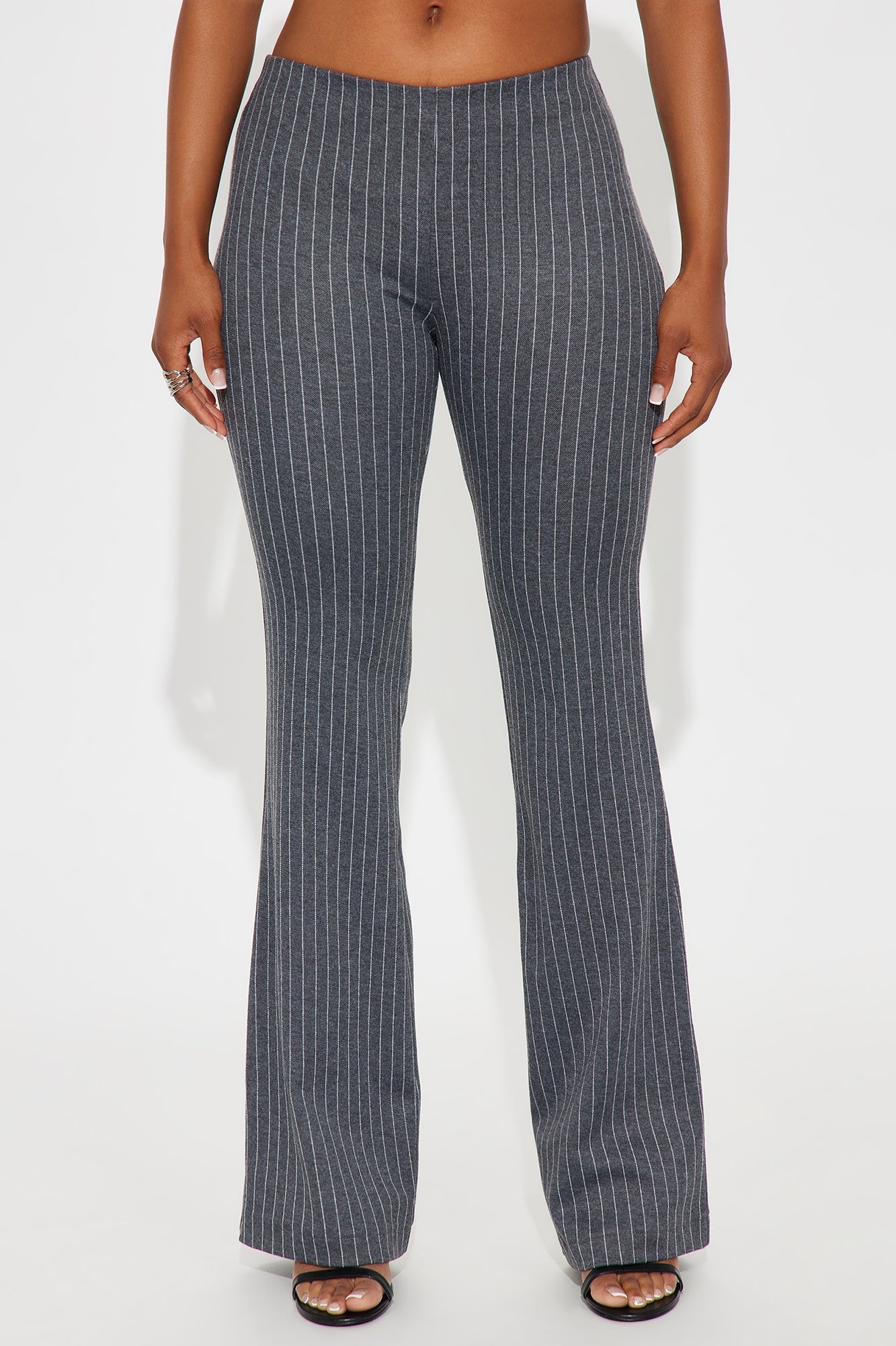 Booked And Busy Pinstripe Ponte Flare Pant 33 - Charcoal/combo