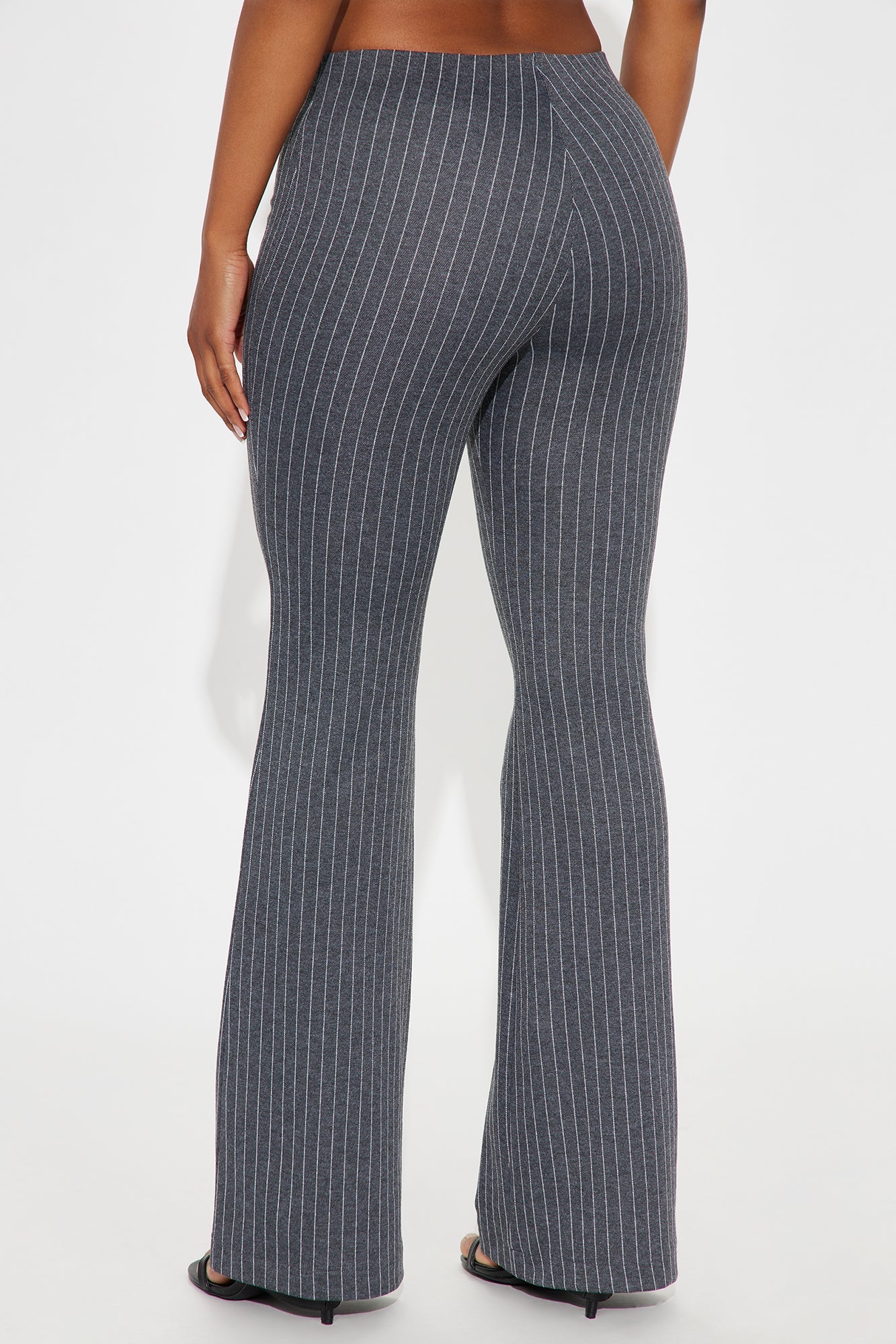 Booked And Busy Pinstripe Ponte Flare Pant 33 - Charcoal/combo
