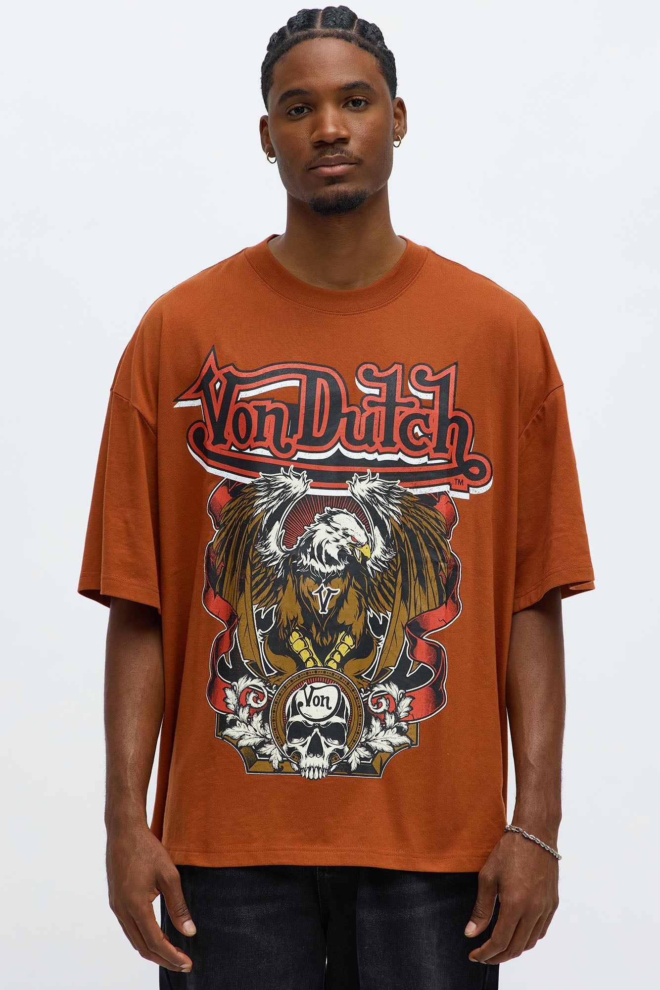 Oversized Von Dutch Eagle Wings Tee - Brown
