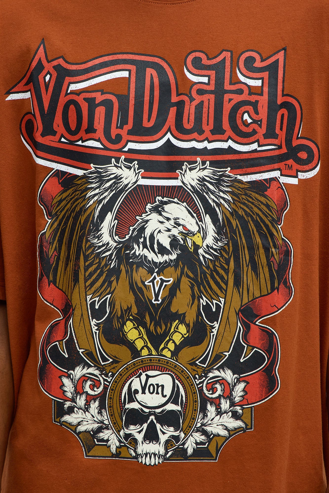 Oversized Von Dutch Eagle Wings Tee - Brown