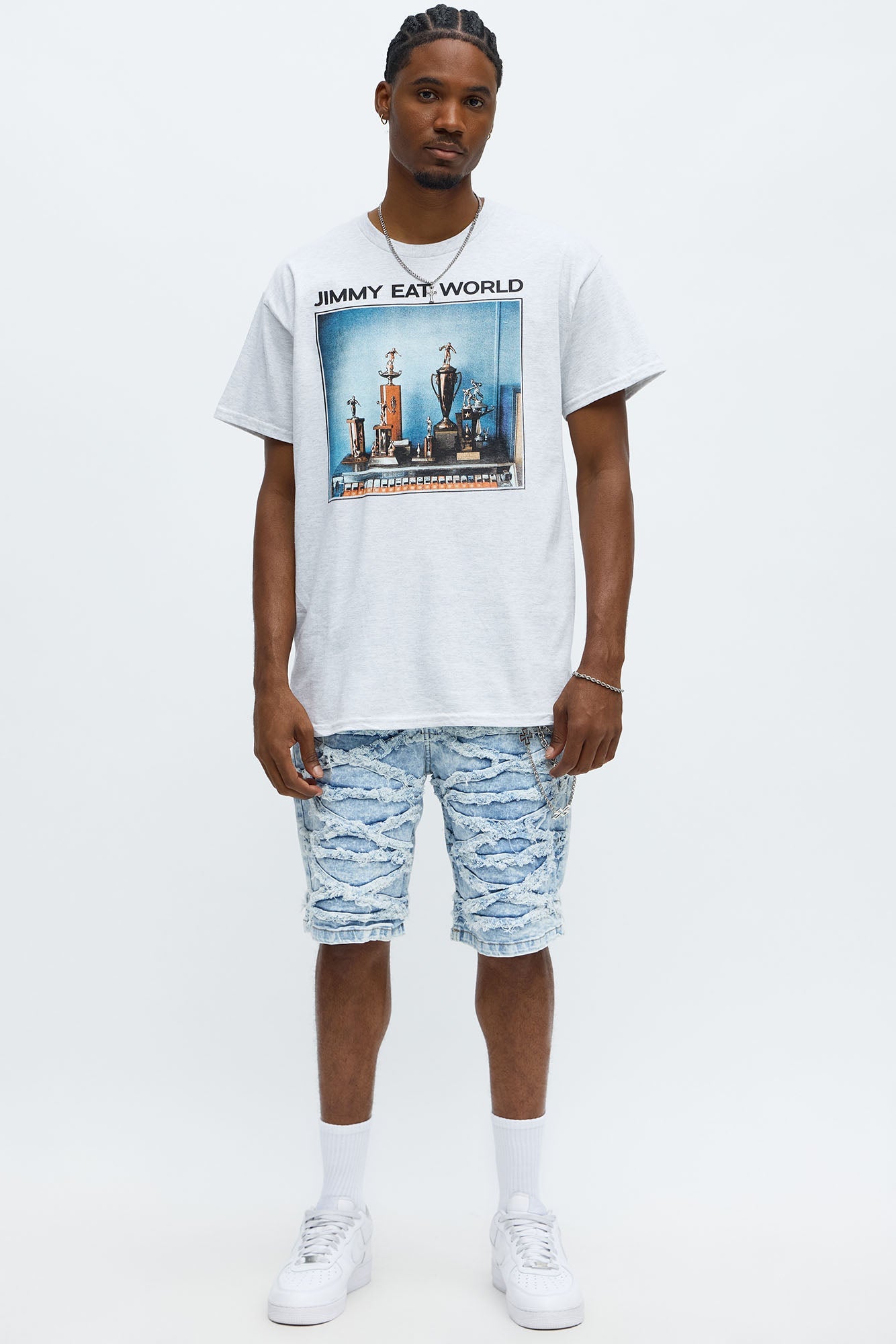 Relaxed X Pattern Denim Short - Light Wash