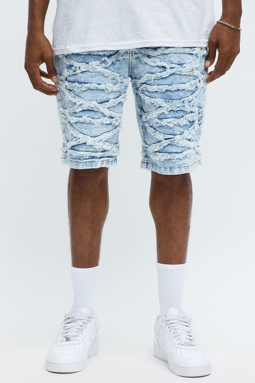 Relaxed X Pattern Denim Short - Light Wash