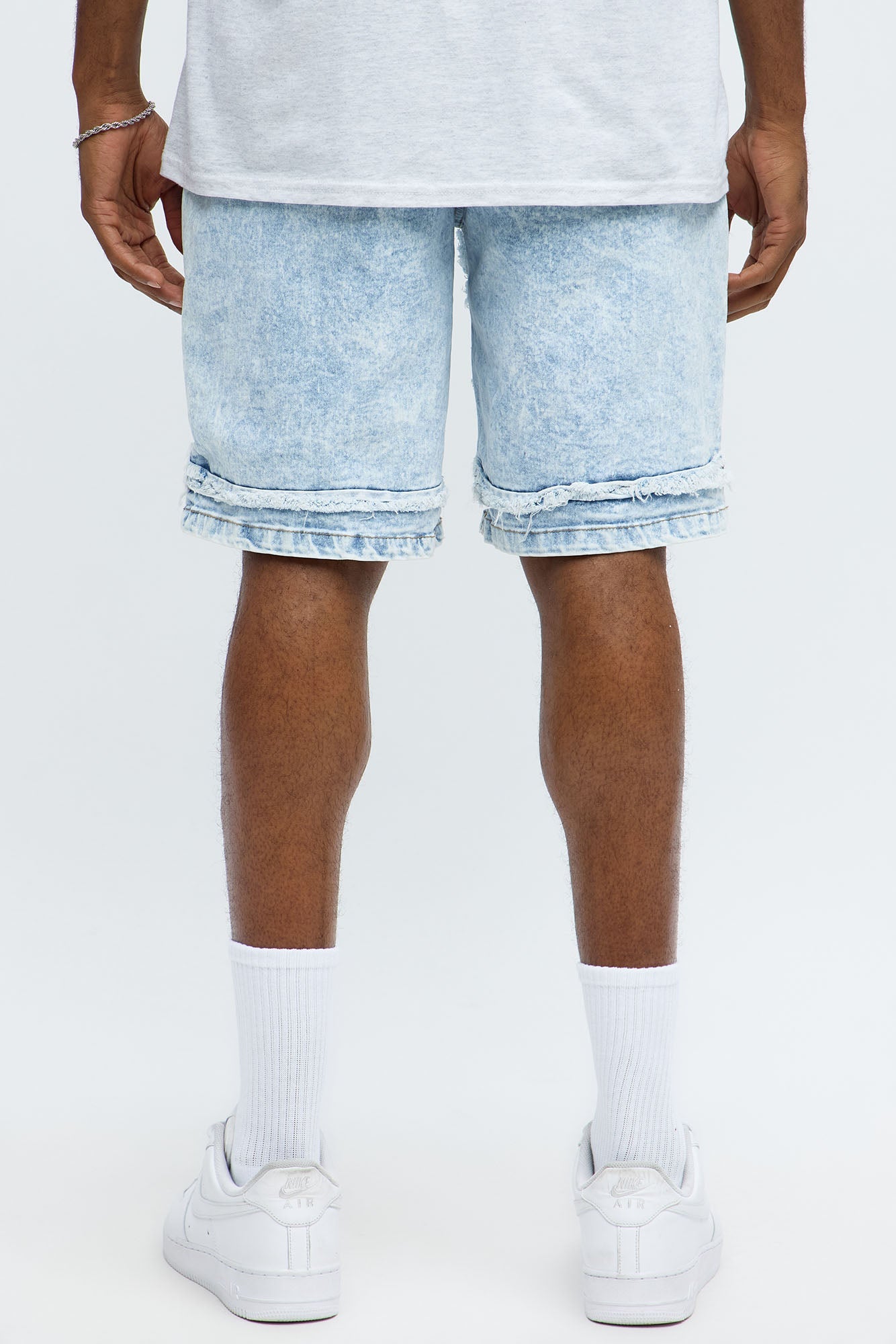 Relaxed X Pattern Denim Short - Light Wash