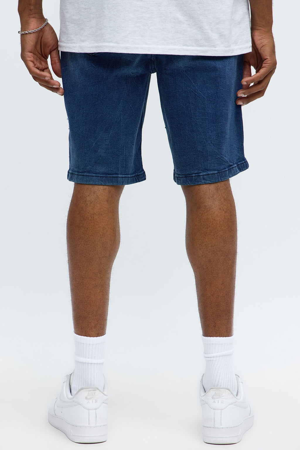 Relaxed Patched Studded Denim Short - Medium Blue Wash