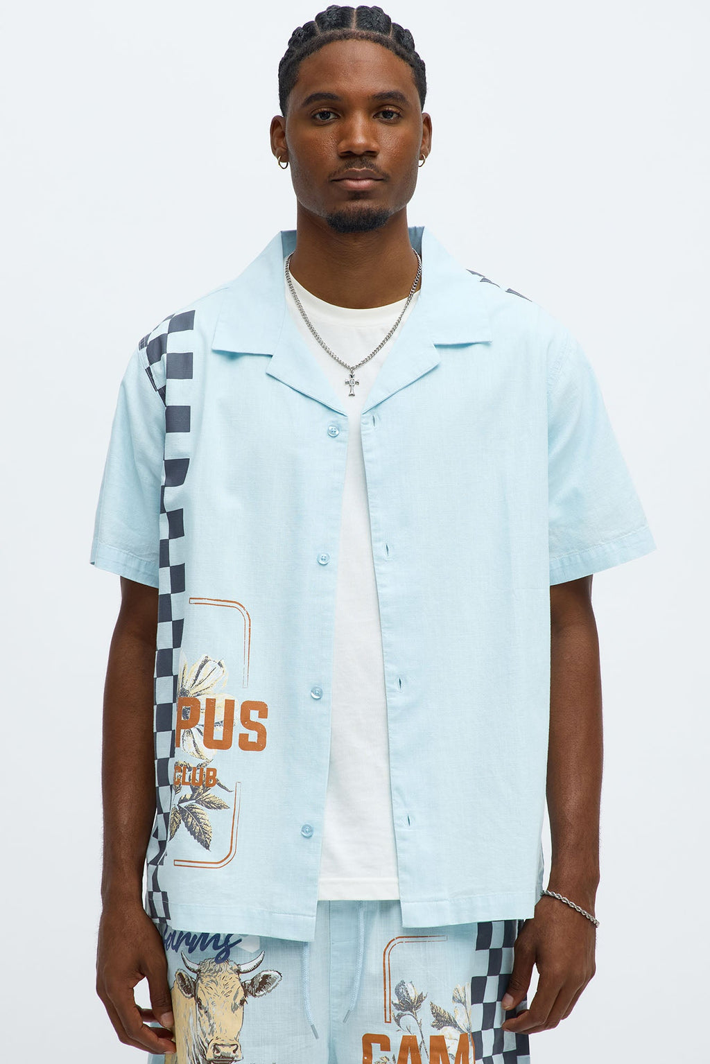 Groves Short Sleeve Button Up Shirt - Light Blue