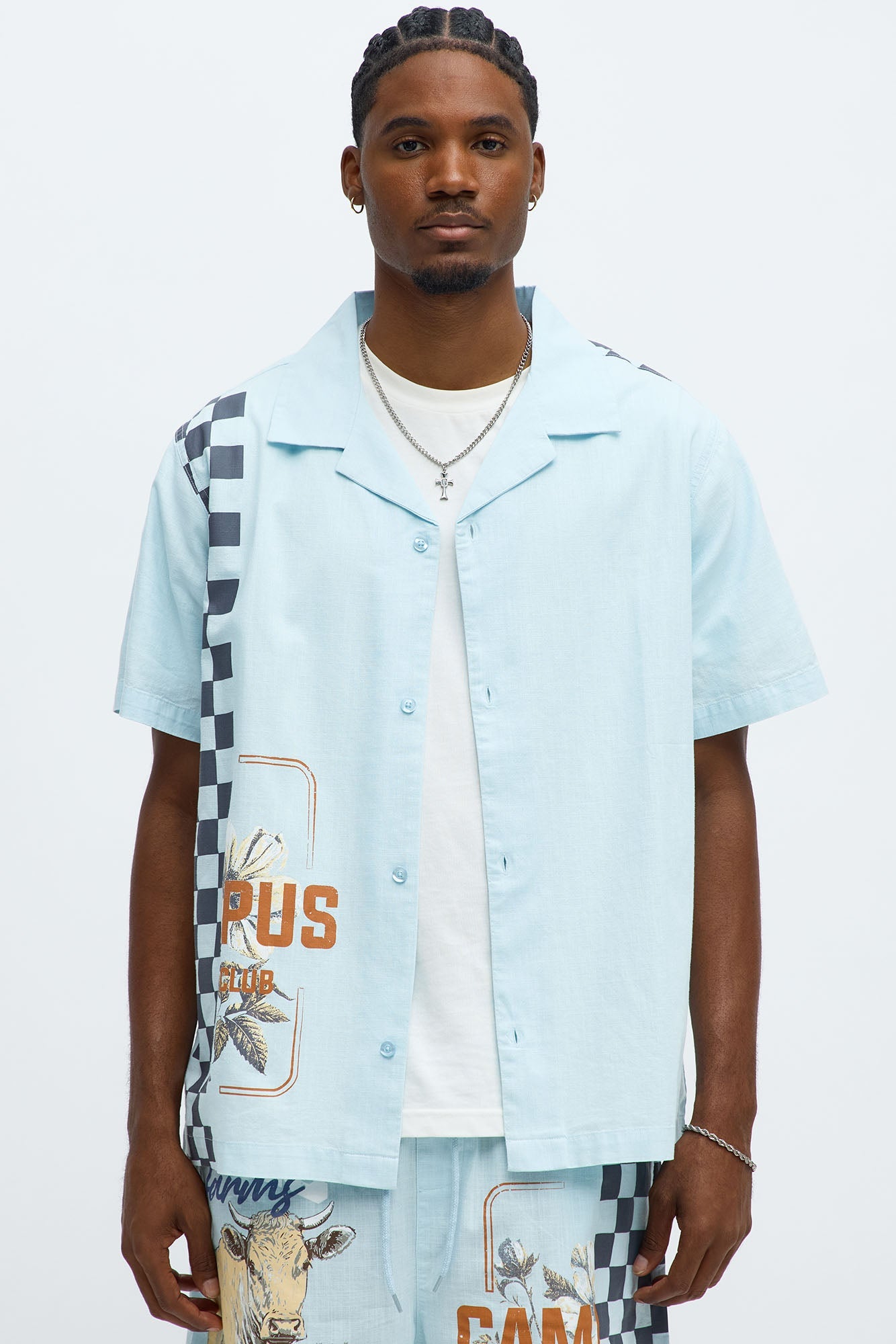 Groves Short Sleeve Button Up Shirt - Light Blue