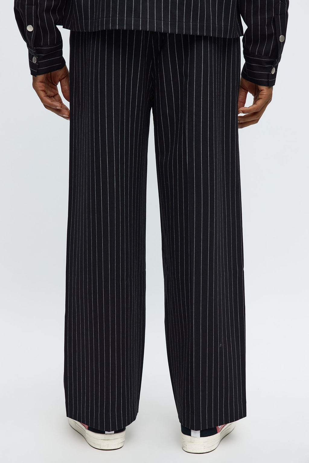 Wide Leg Straight Striped Trousers - Black
