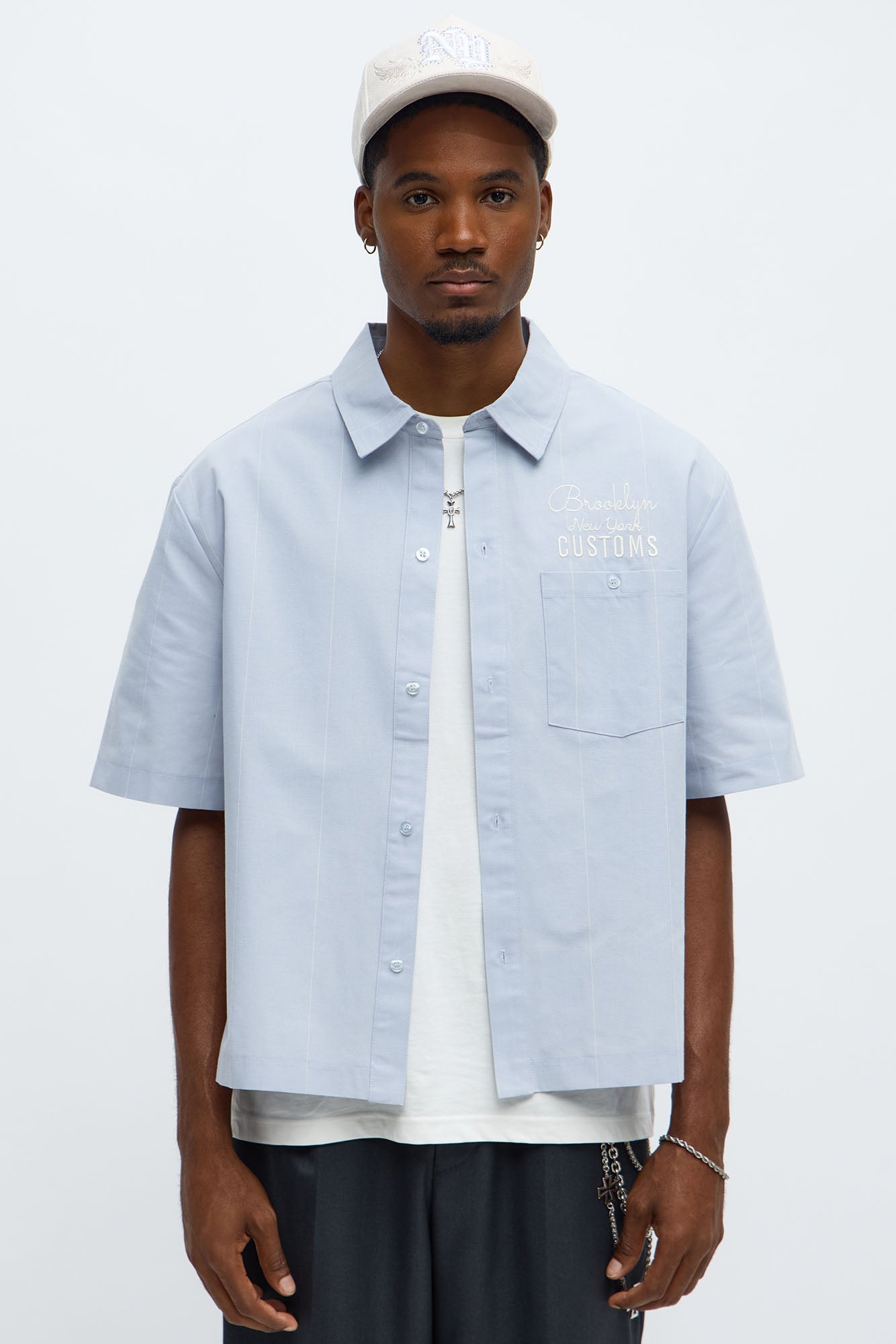 Brooklyn Striped Mechanic Button Up Shirt  - Blue/combo