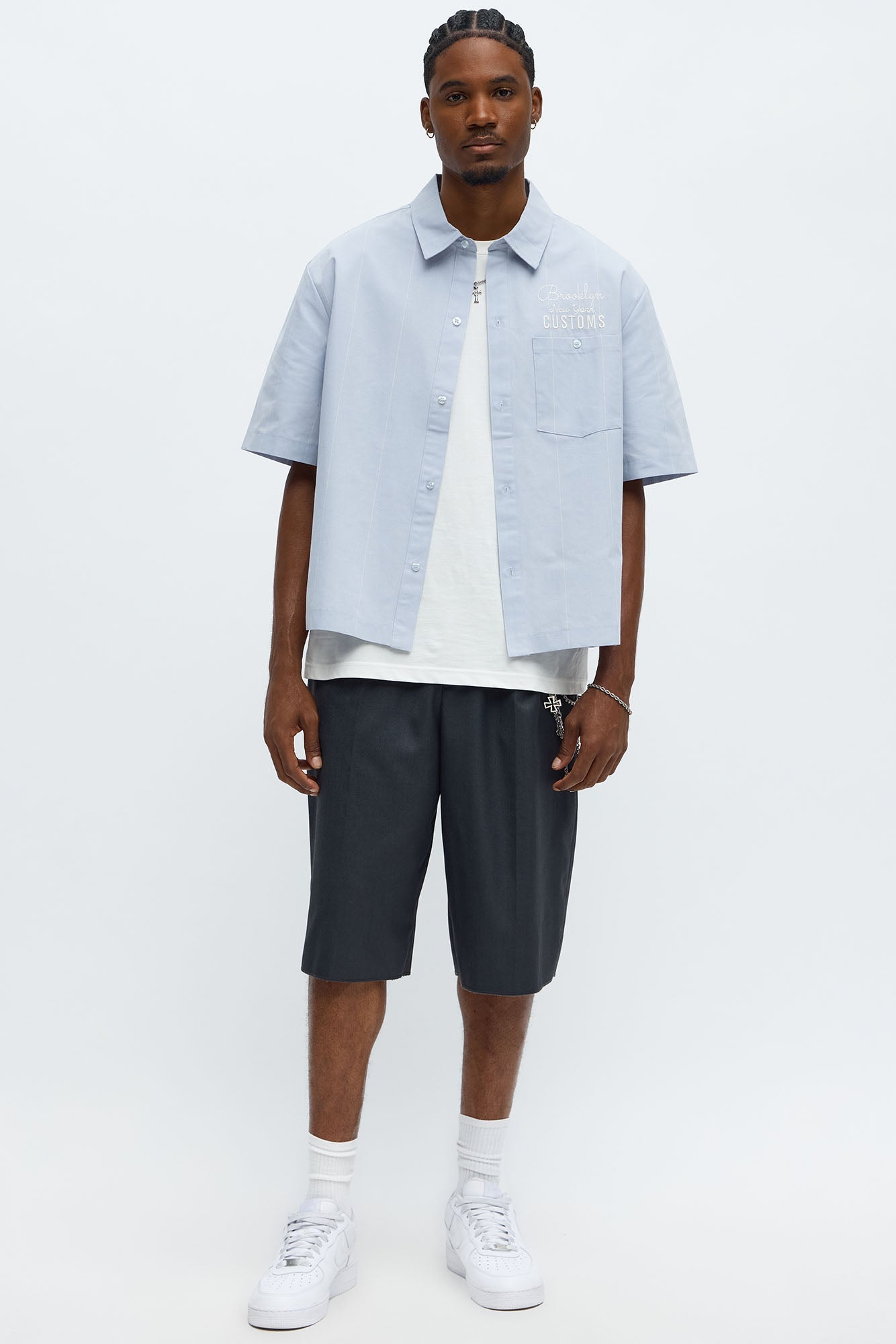 Brooklyn Striped Mechanic Button Up Shirt  - Blue/combo