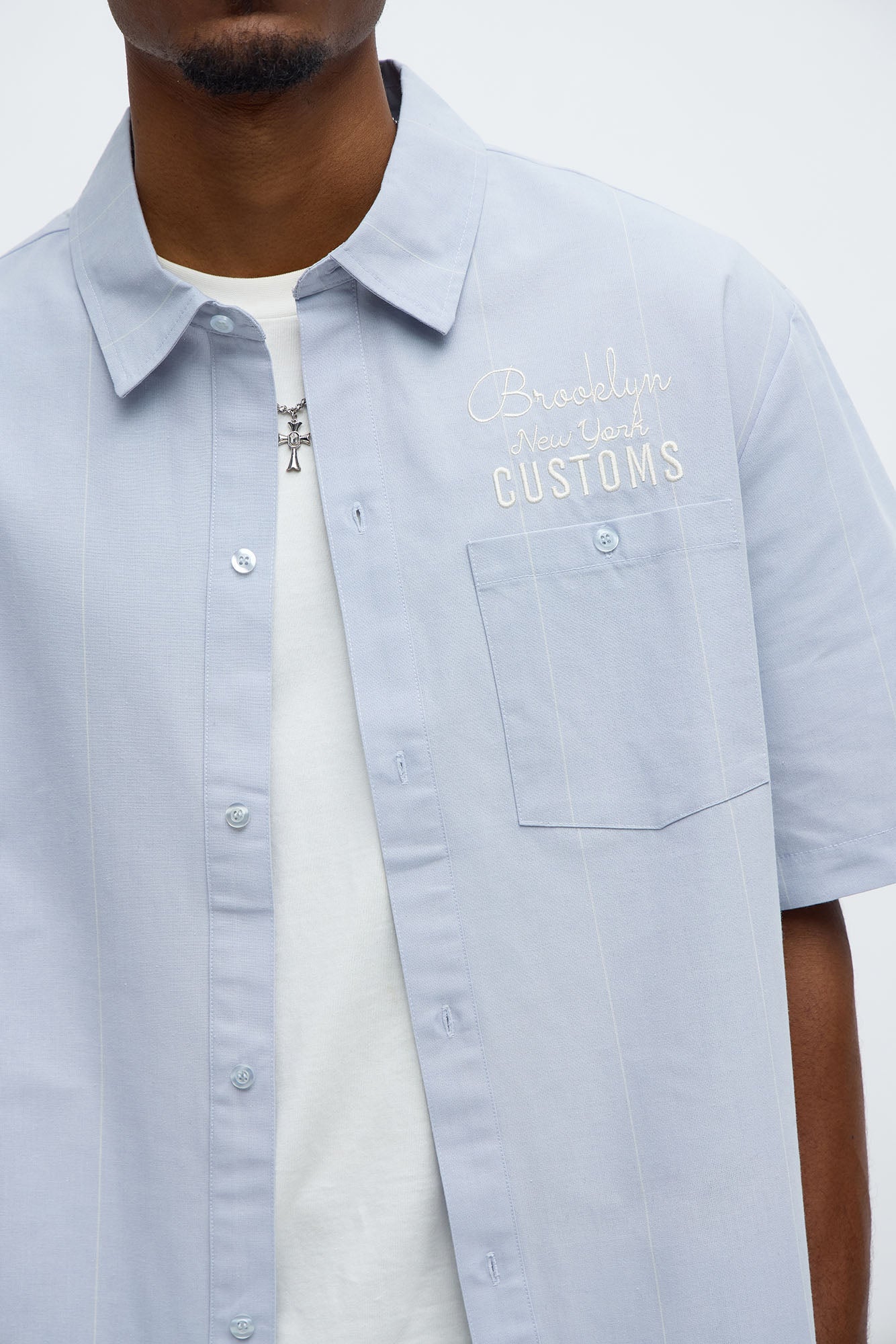 Brooklyn Striped Mechanic Button Up Shirt  - Blue/combo