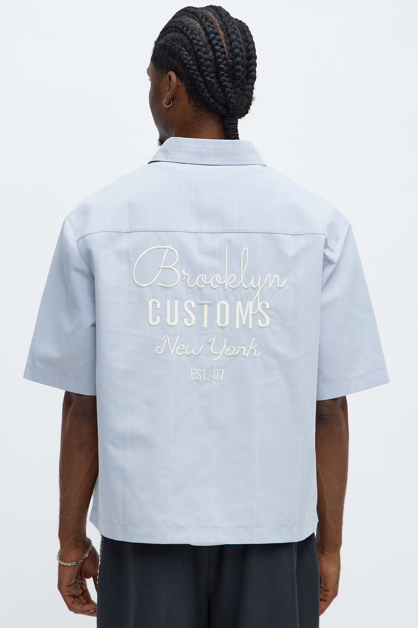 Brooklyn Striped Mechanic Button Up Shirt  - Blue/combo