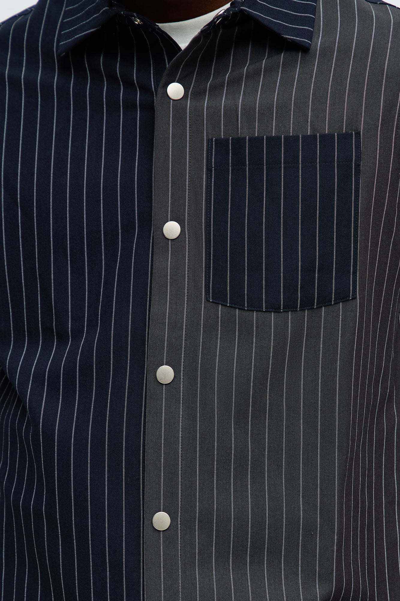 Preppy Striped Button Up Shirt - Grey/combo