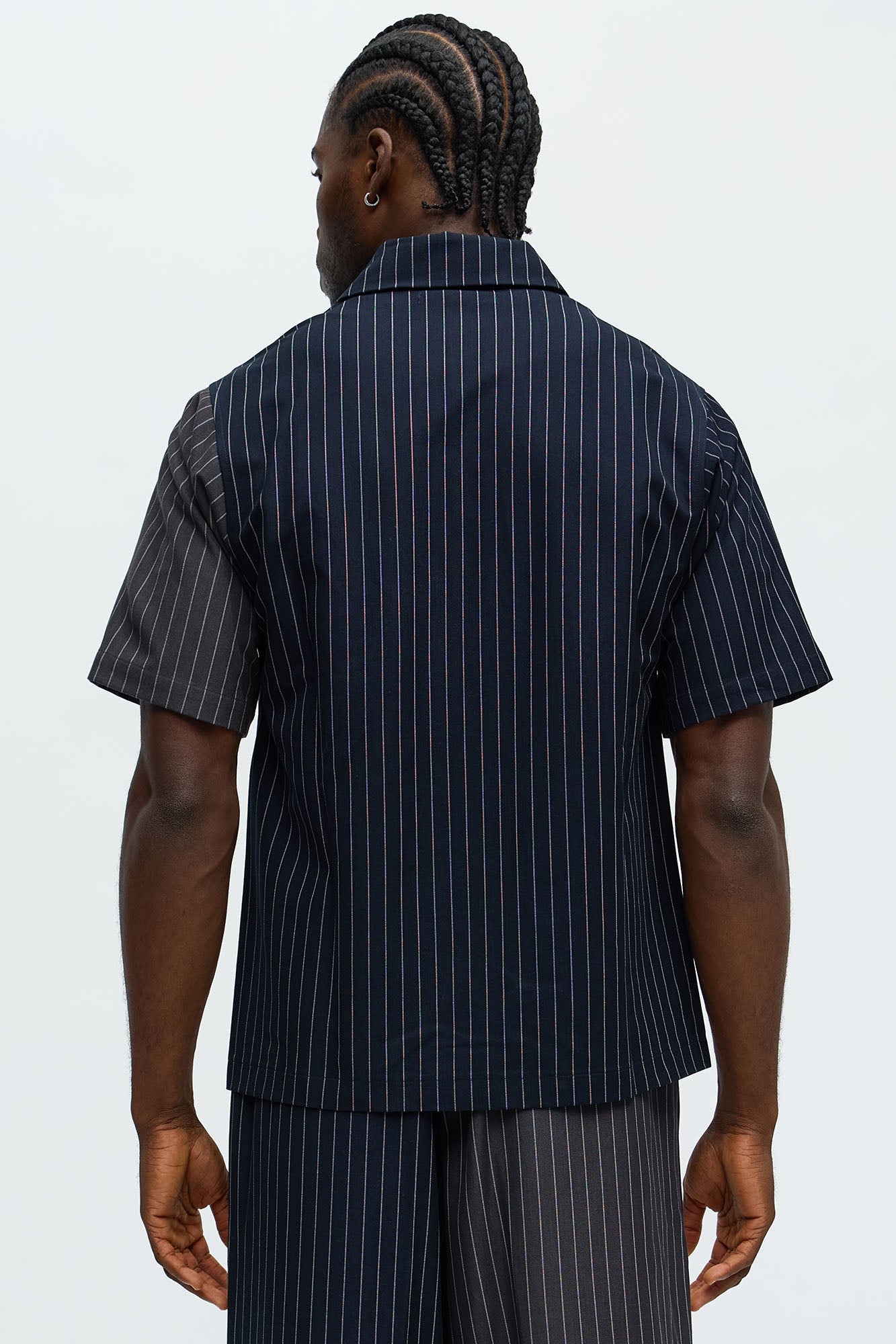 Preppy Striped Button Up Shirt - Grey/combo