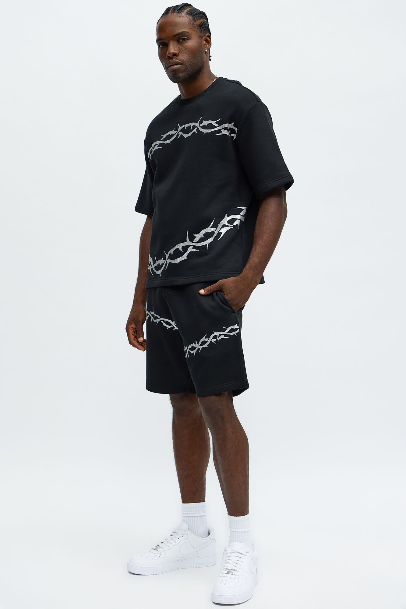 Tyson Relaxed Barbed Wire Shorts - Black