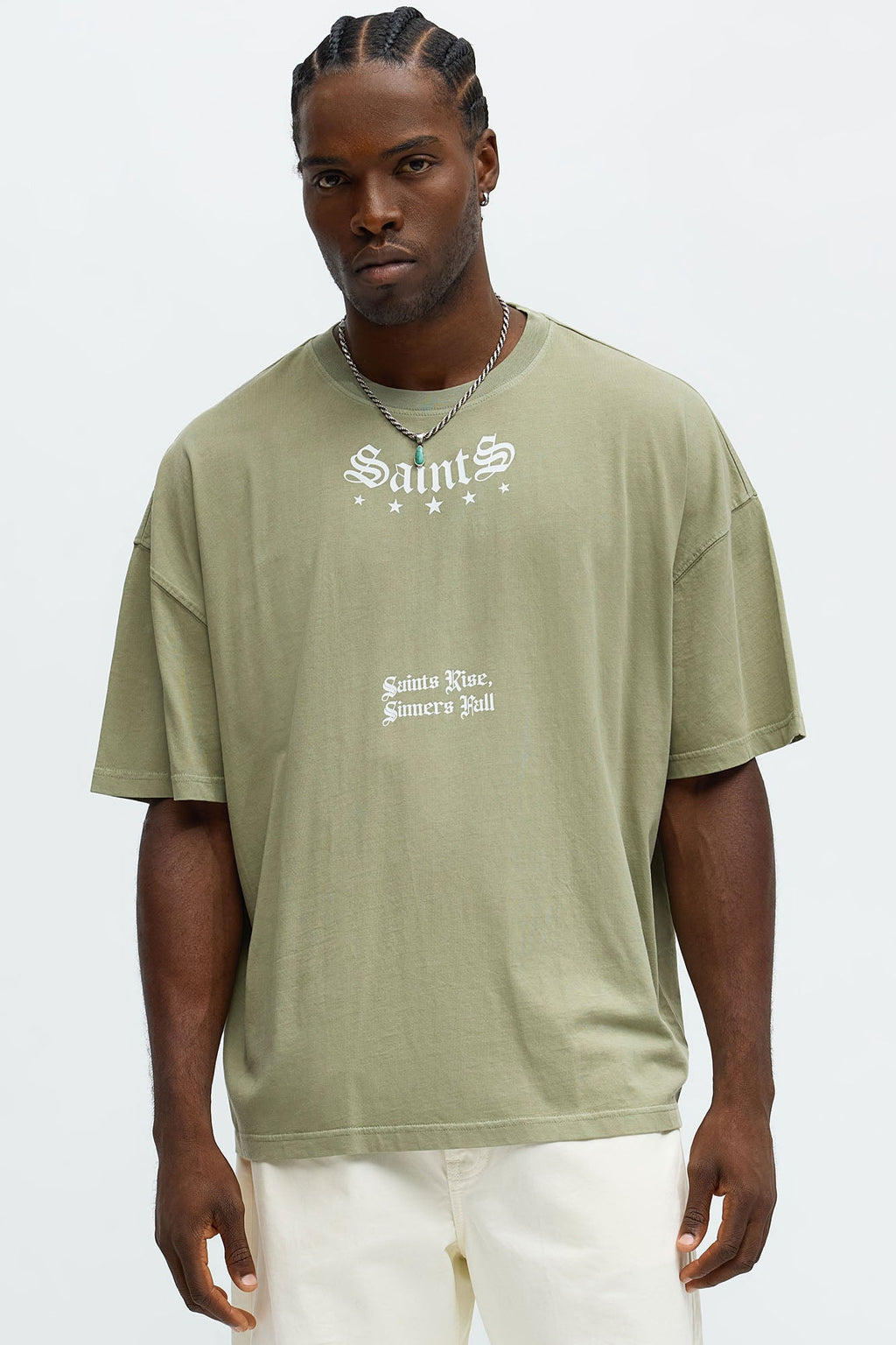 Saints Rise Saints Fall Oversized Short Sleeve Tee - Olive
