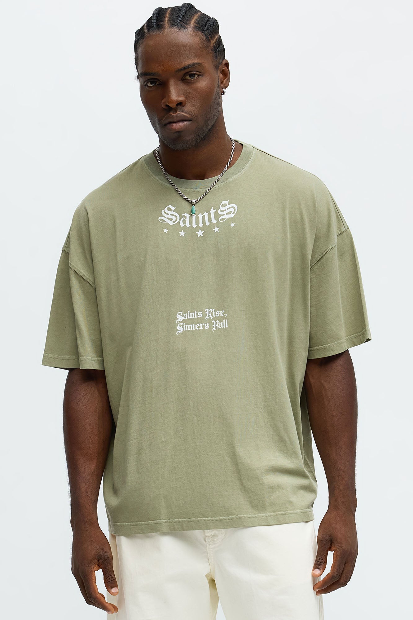 Saints Rise Saints Fall Oversized Short Sleeve Tee - Olive