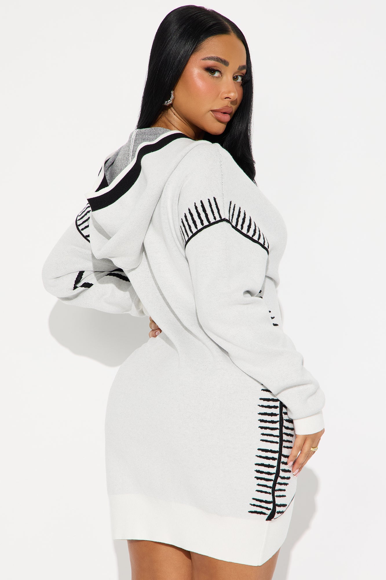 Sketch Me Hooded Sweatshirt Mini Dress - White/Black