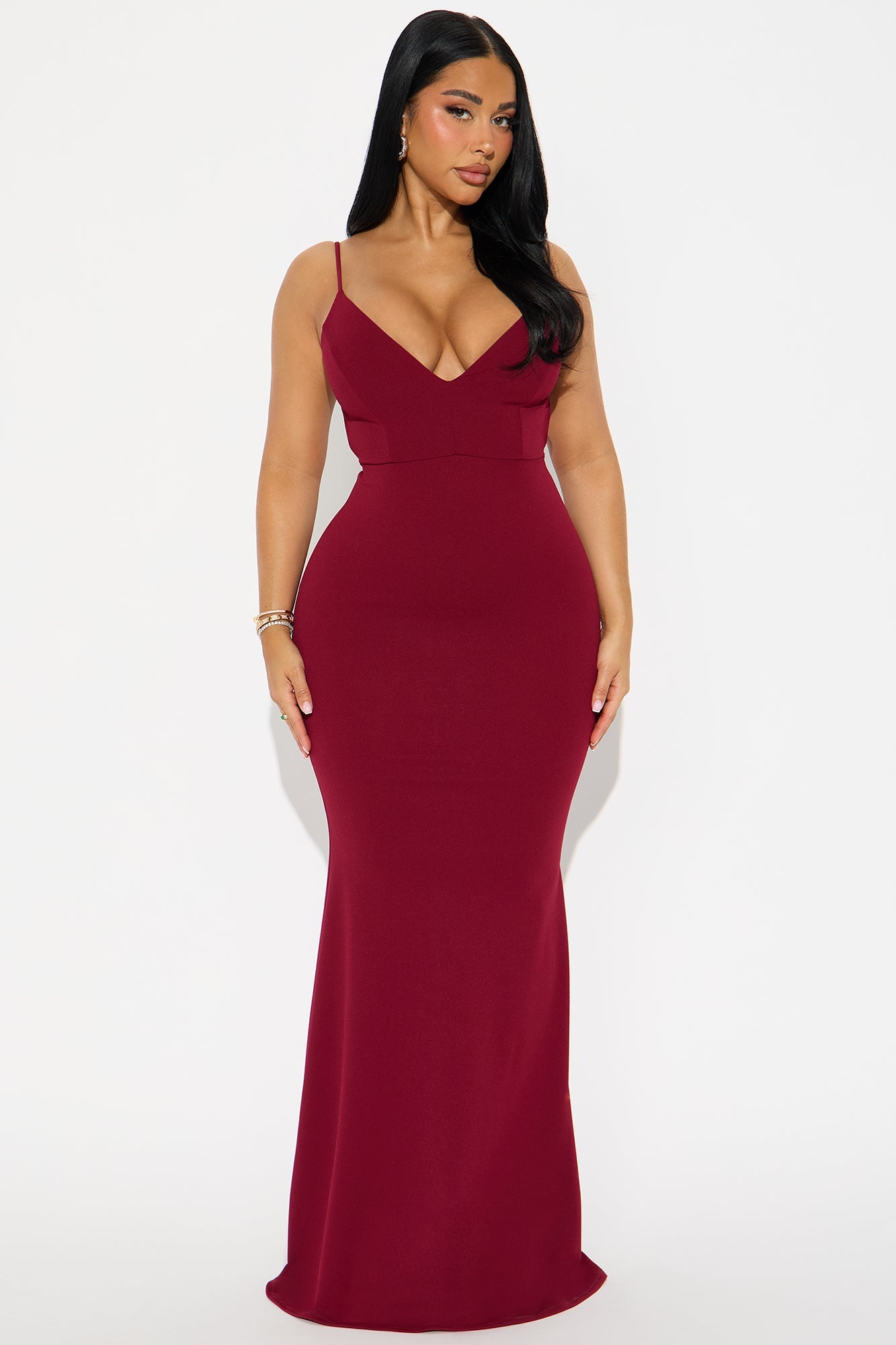 Arlette Backless Ruched Gown - Wine
