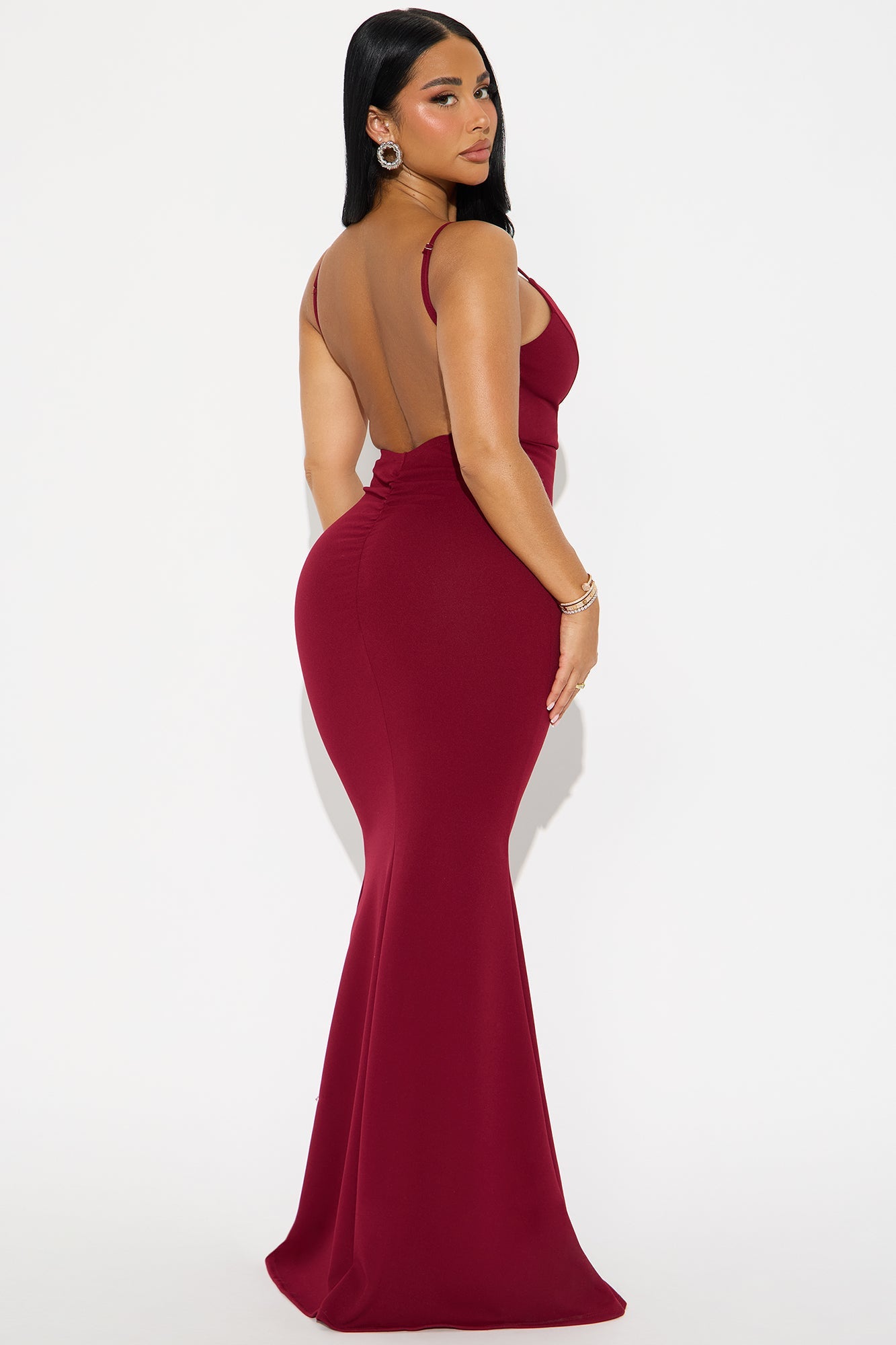 Arlette Backless Ruched Gown - Wine