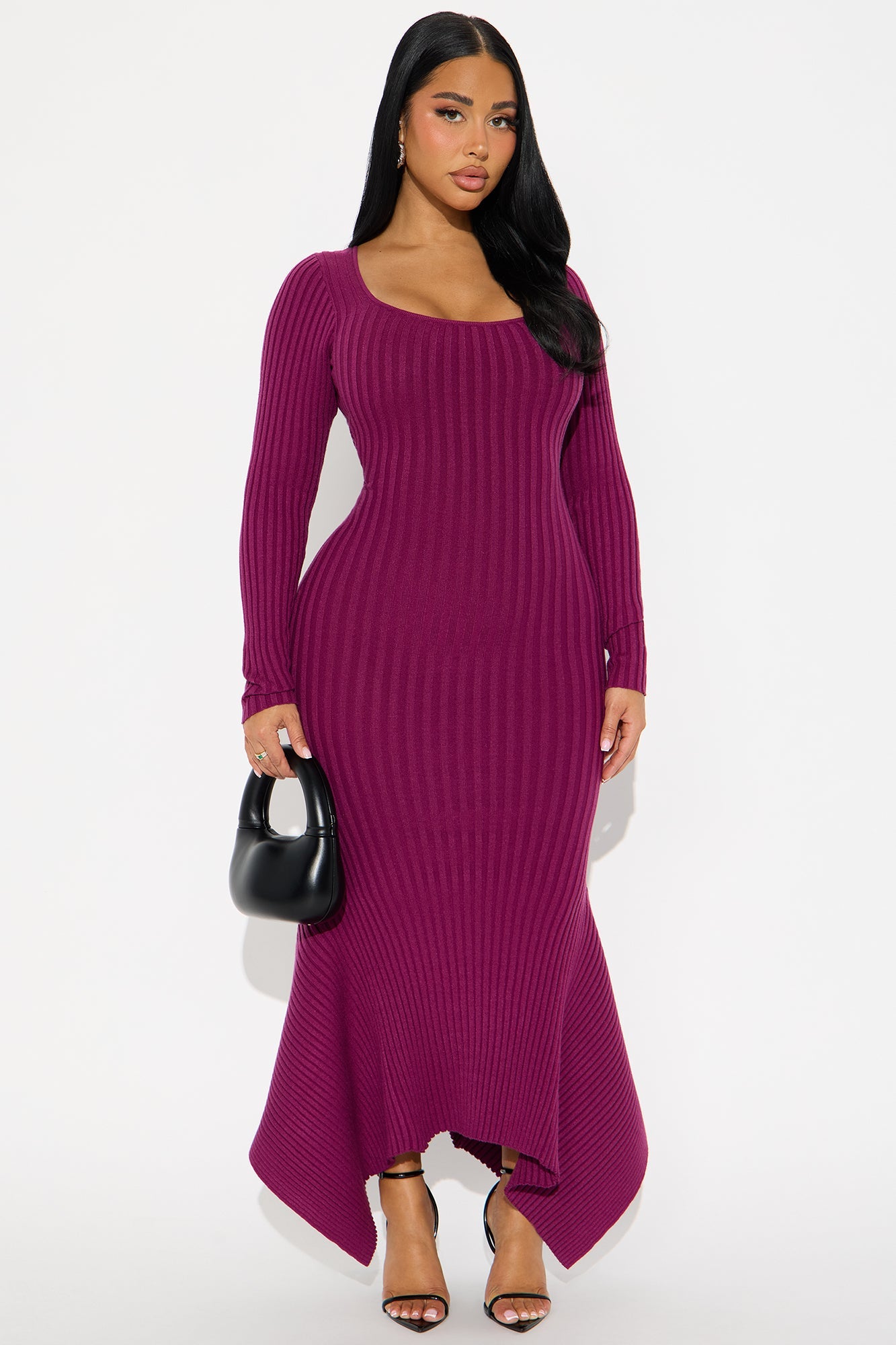 Kaylie Scoop Neck Sweater Maxi Dress - Magenta