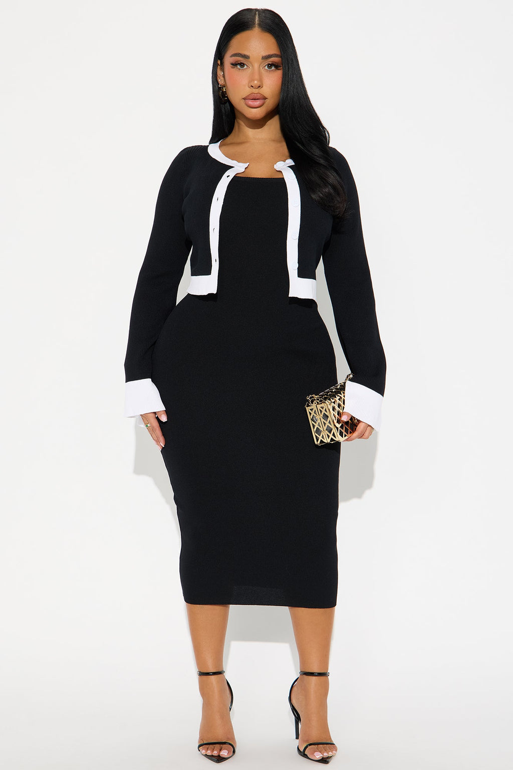 All I Want Sweater Midi Dress Set - Black/White