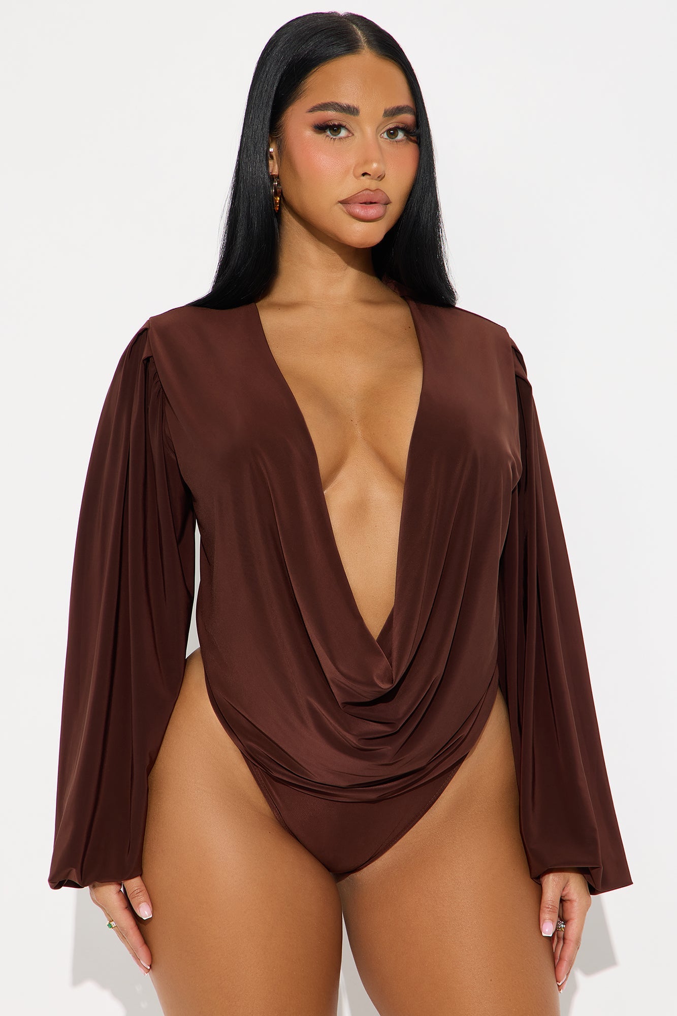 Scarlet Cut Out Mock Neck Bodysuit - Chocolate