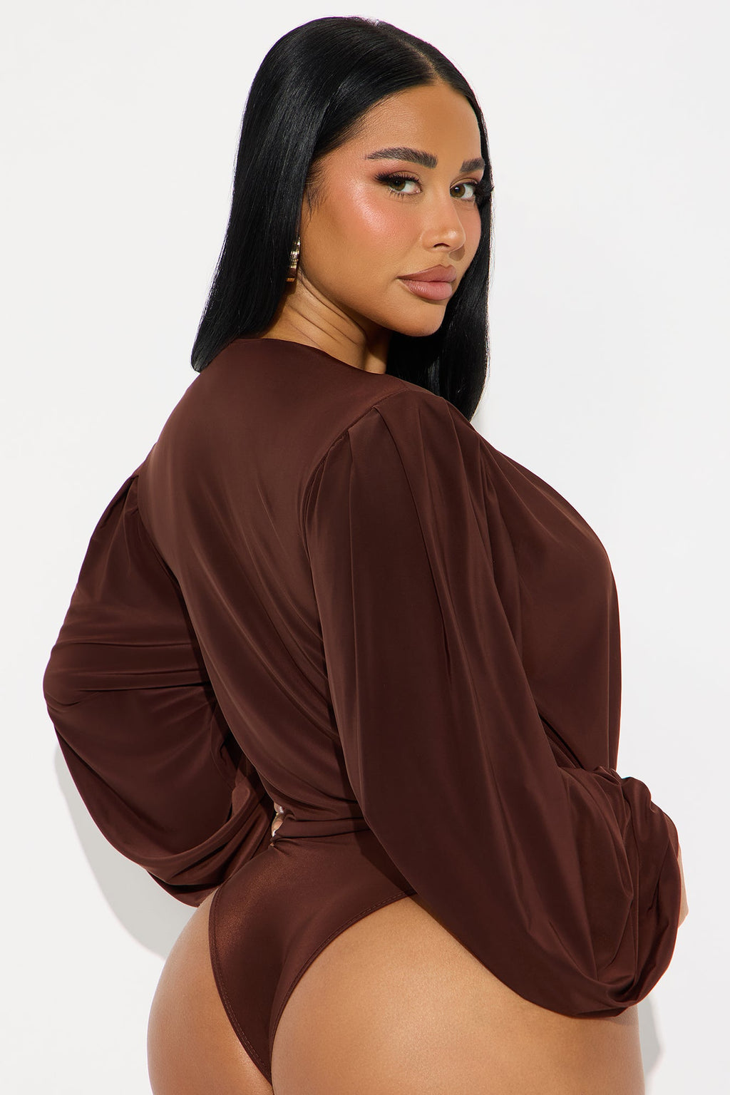 Scarlet Cut Out Mock Neck Bodysuit - Chocolate