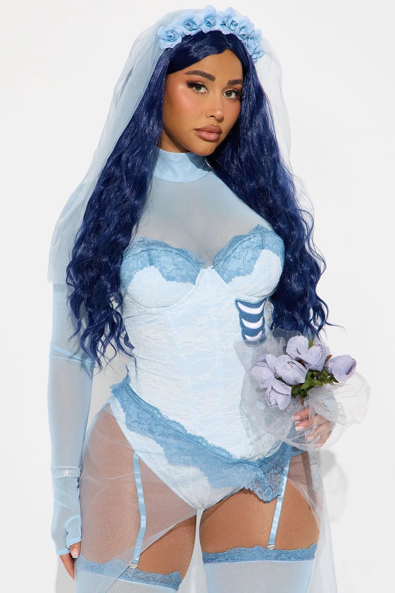 Feeling Blue Corpse Bride 7 Piece Costume Set - Blue 