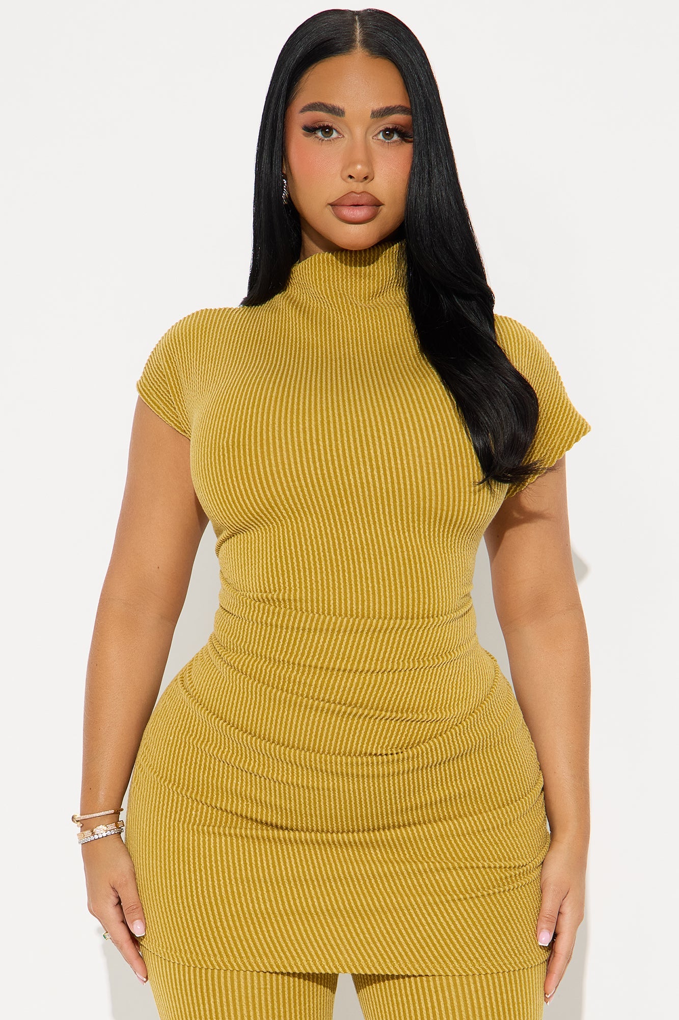Nora High Neck Ruched Pant Set - Olive
