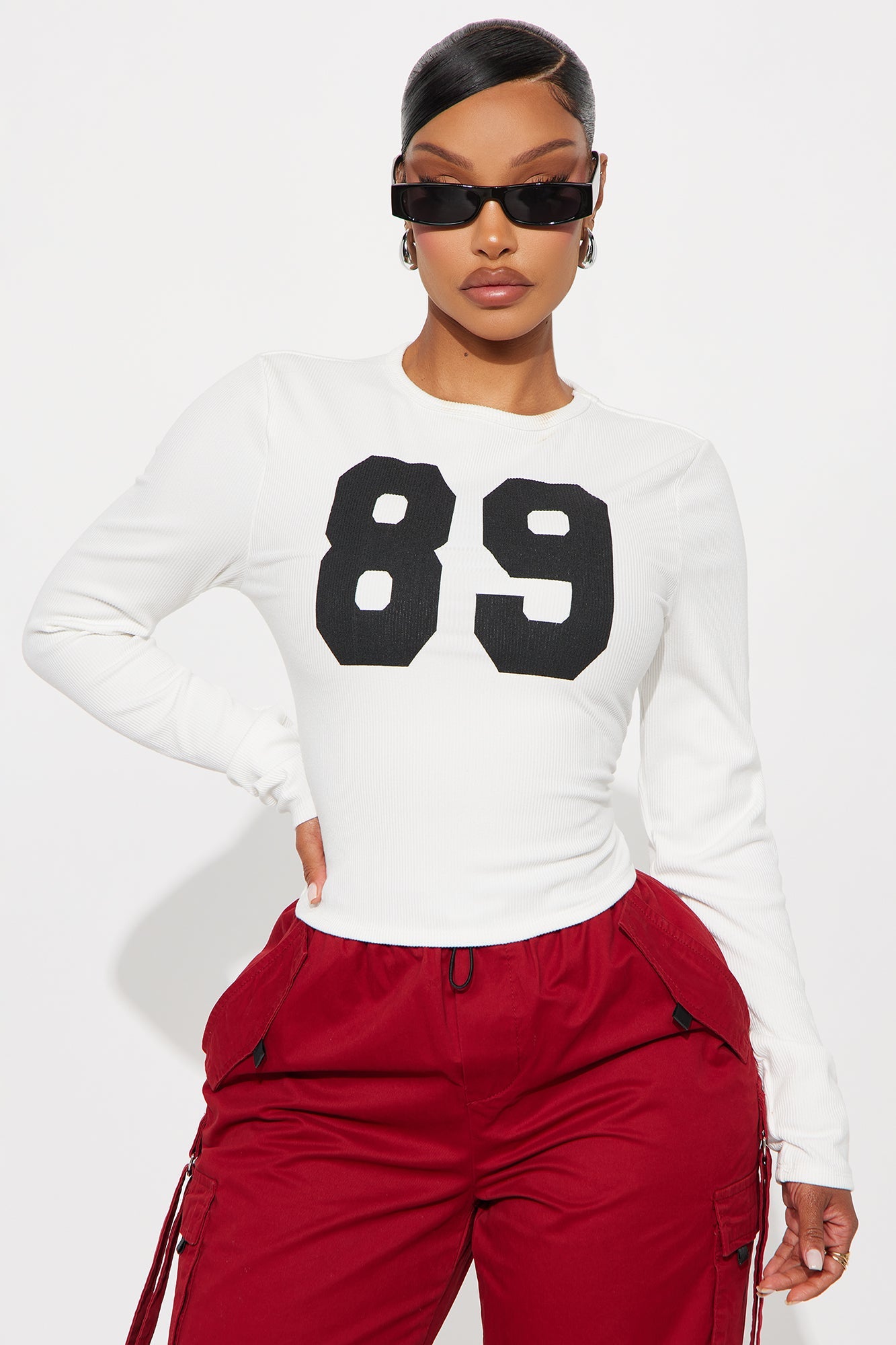 89 Ribbed Long Sleeve Baby Tee - White