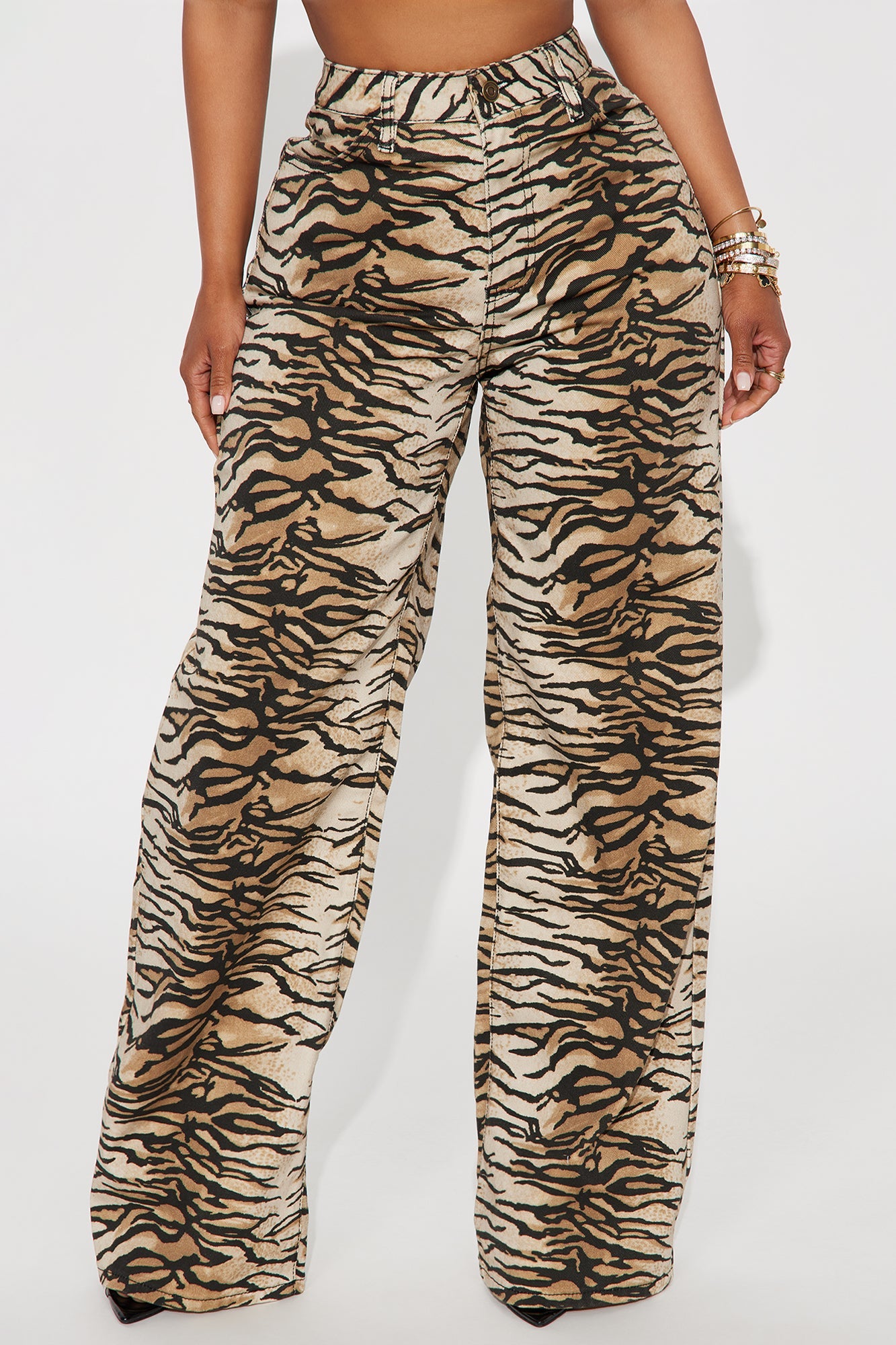 Fierce And Feisty Printed Wide Leg Jeans - Brown/combo