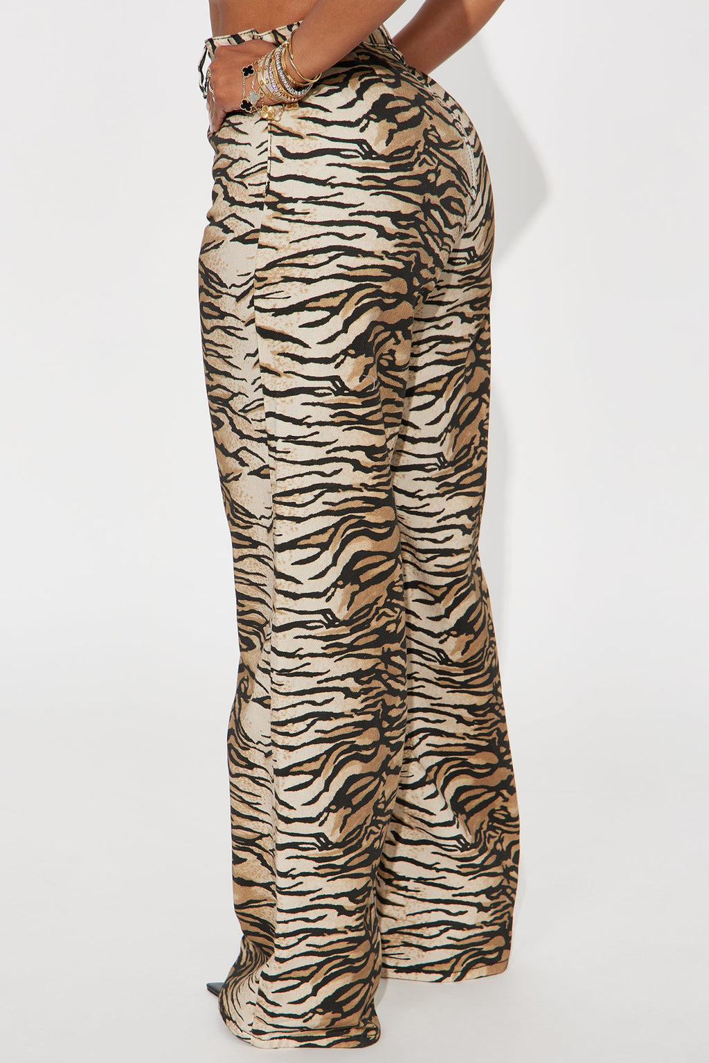Fierce And Feisty Printed Wide Leg Jeans - Brown/combo