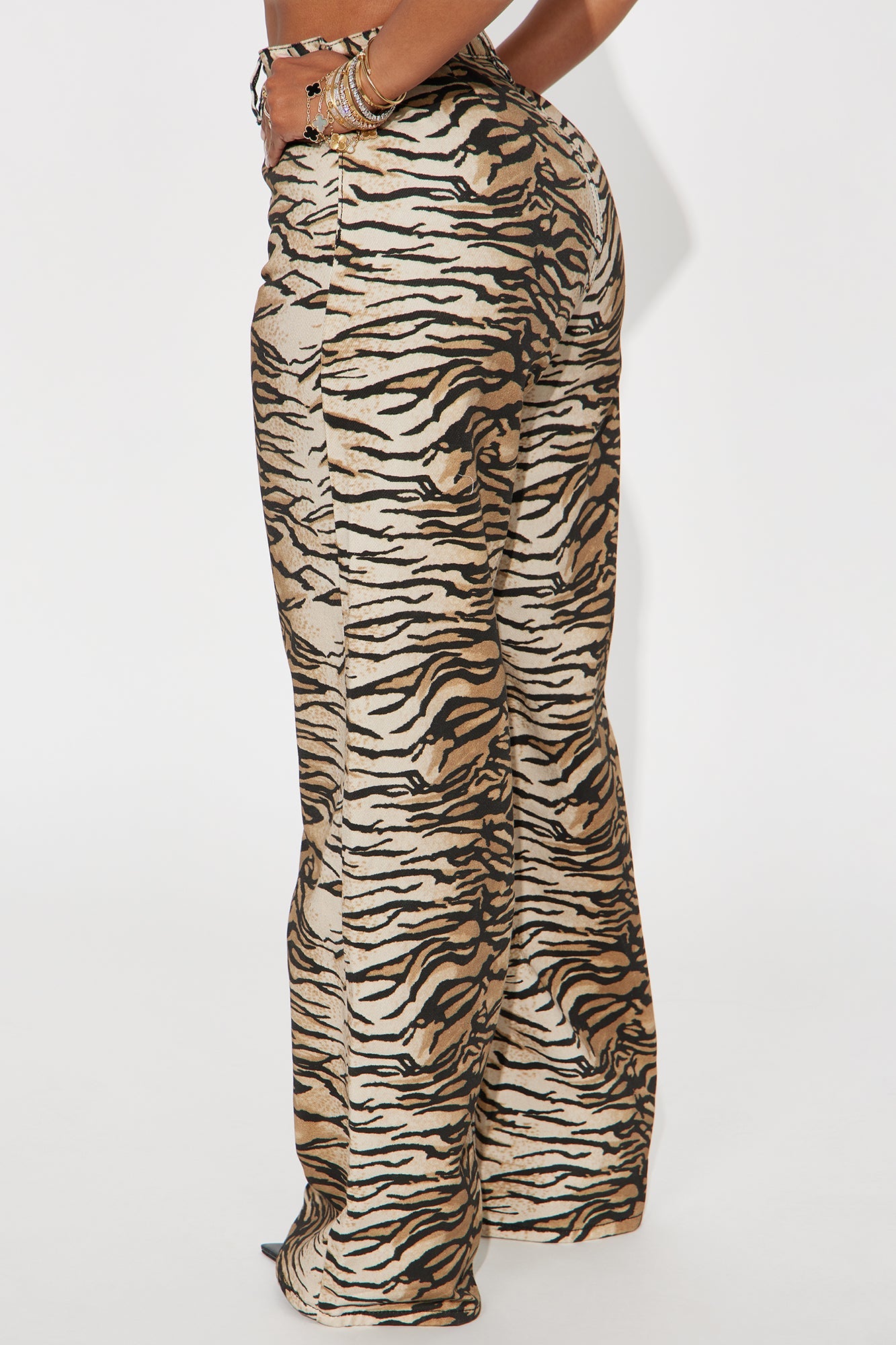 Fierce And Feisty Printed Wide Leg Jeans - Brown/combo