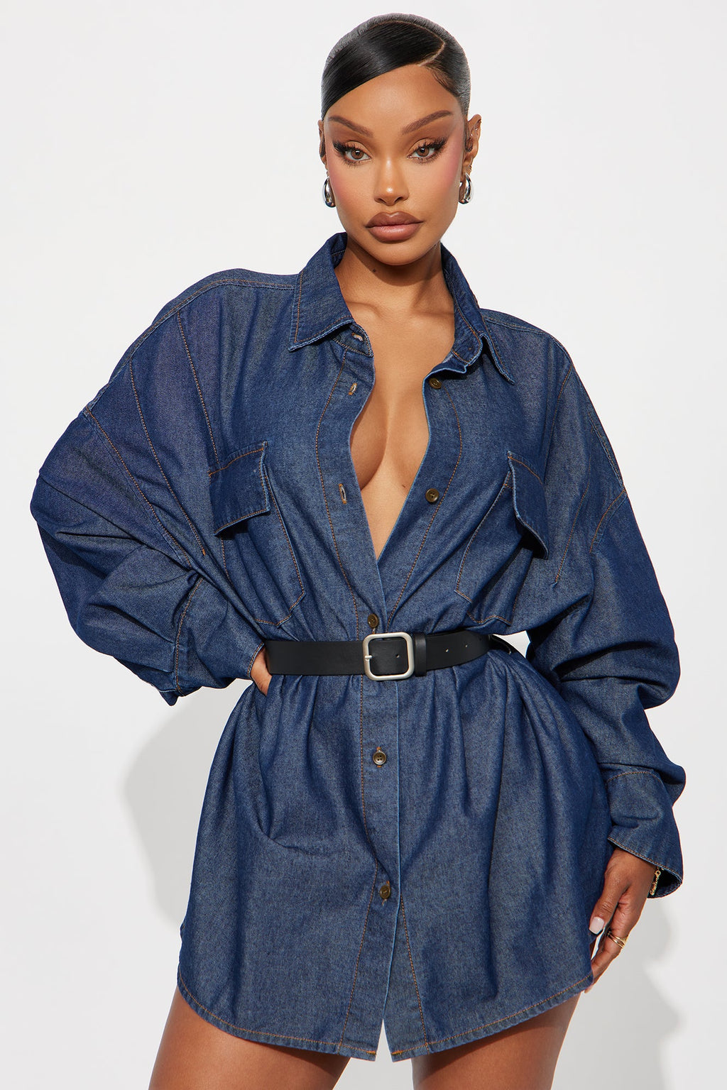 Keeping It Denim Oversized Shirt - Dark Wash