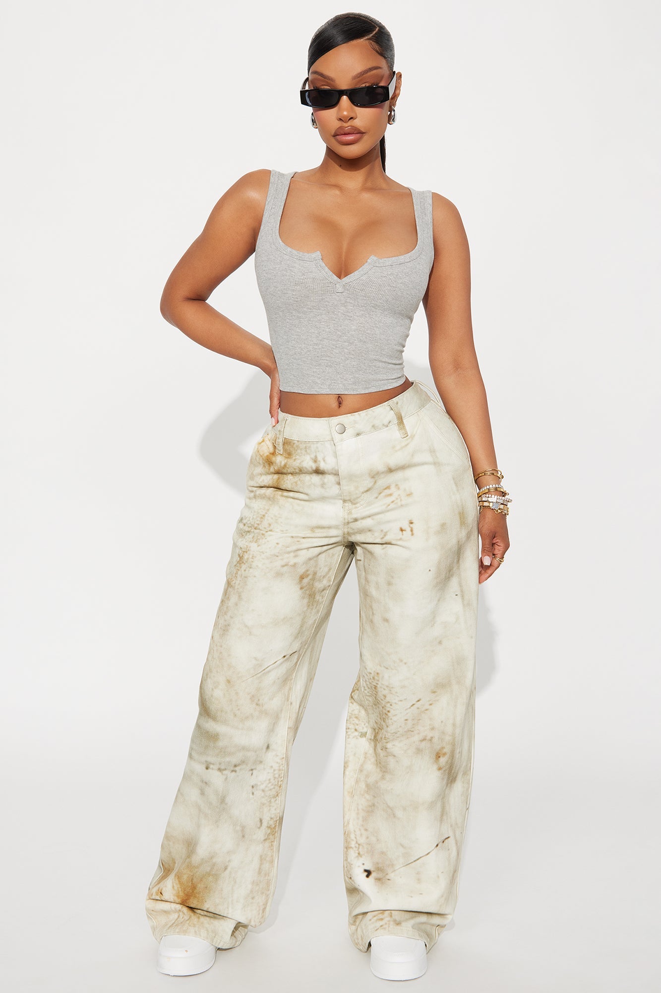Leah Ribbed Tank Top - Heather Grey