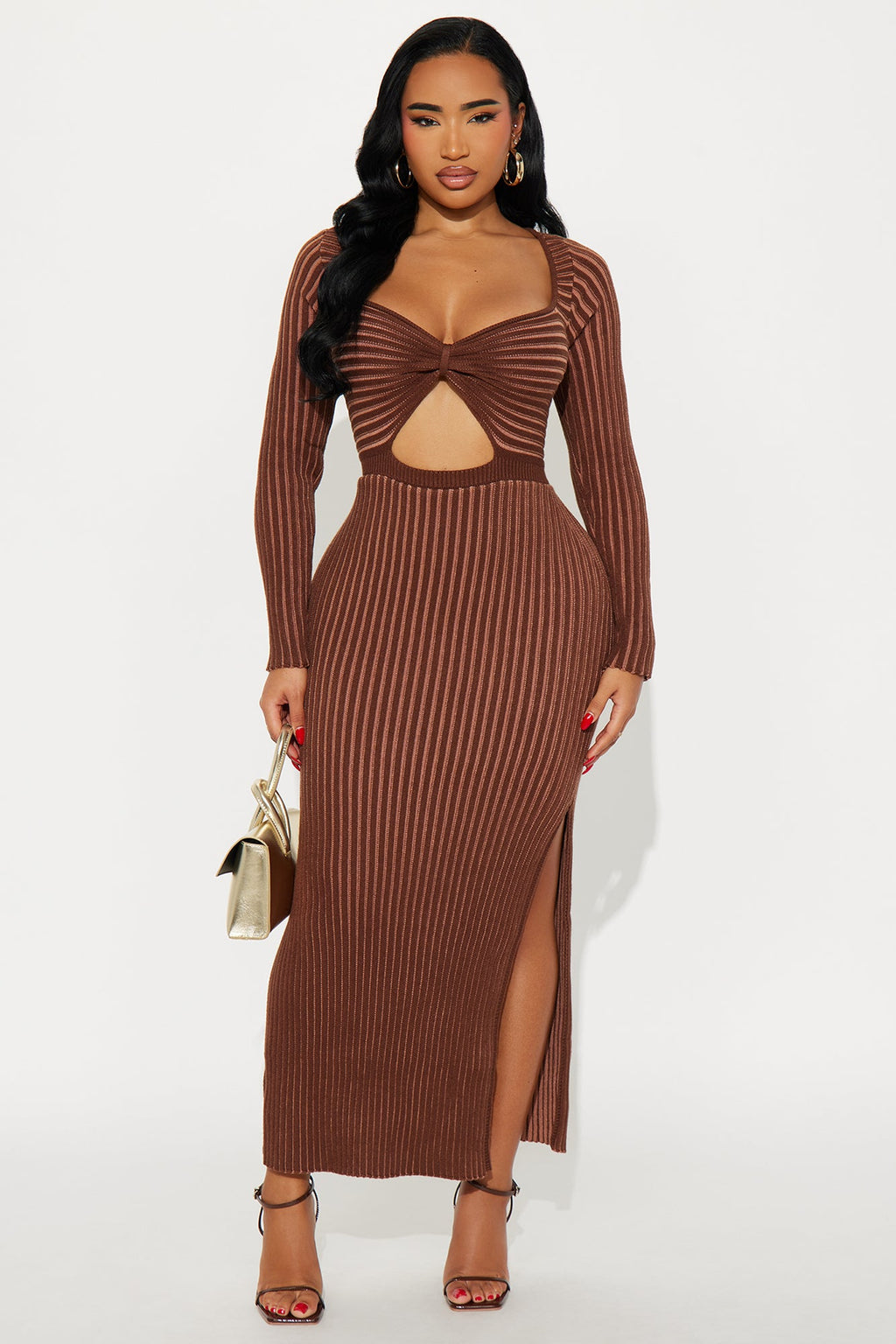 Nora Knit Long Sleeve Maxi Dress - Chocolate