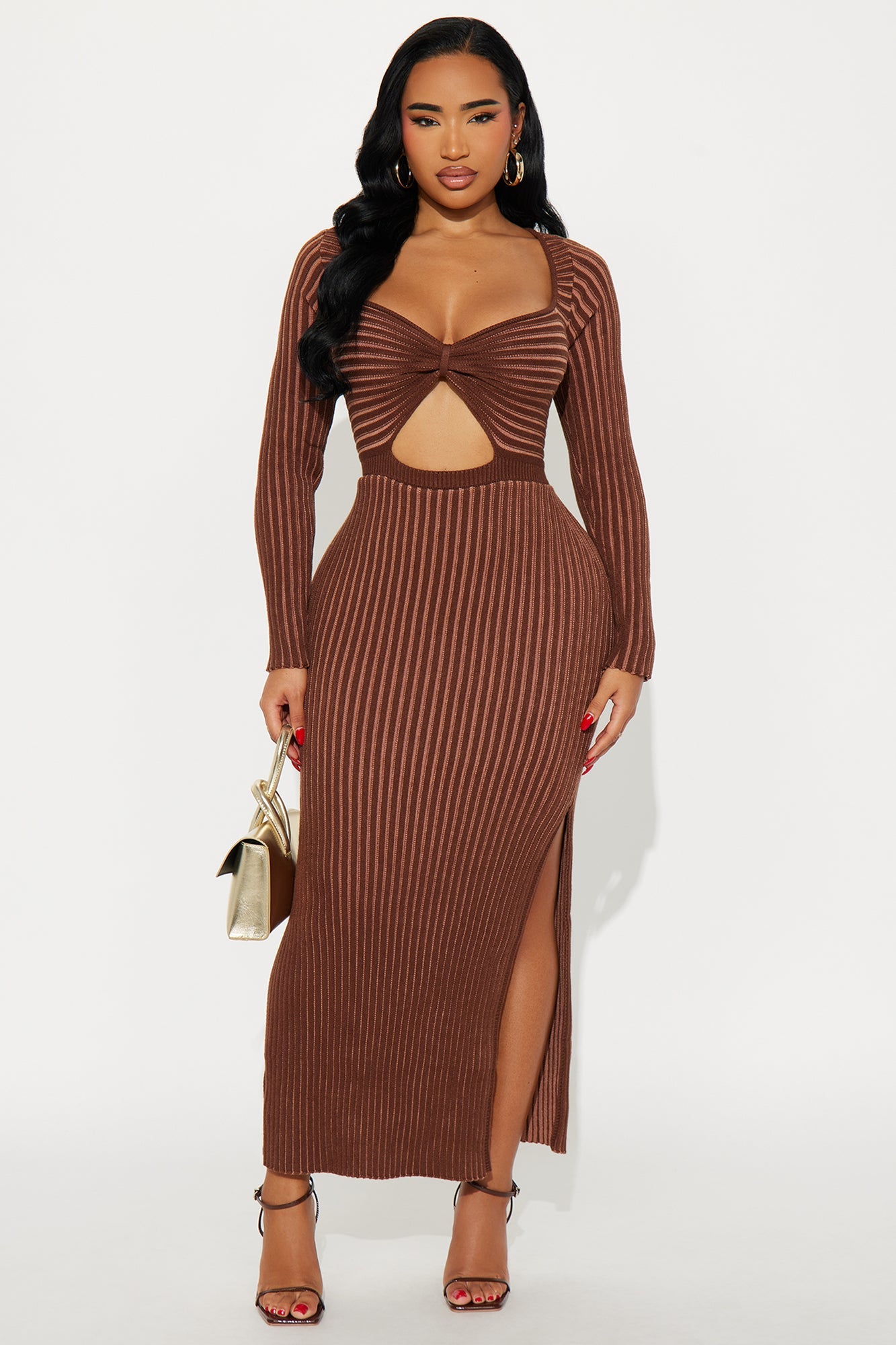 Nora Knit Long Sleeve Maxi Dress - Chocolate
