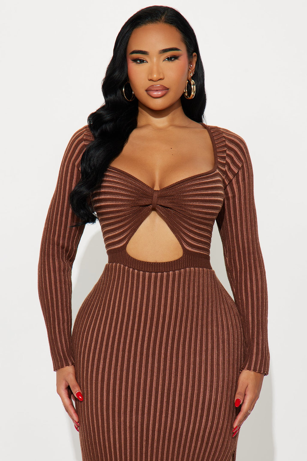 Nora Knit Long Sleeve Maxi Dress - Chocolate