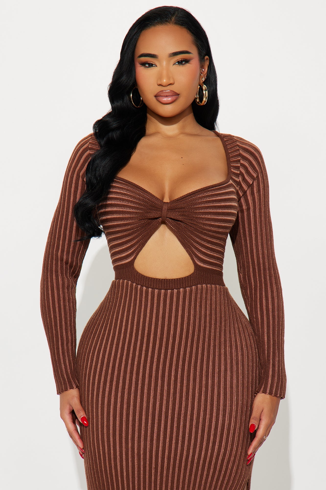 Nora Knit Long Sleeve Maxi Dress - Chocolate